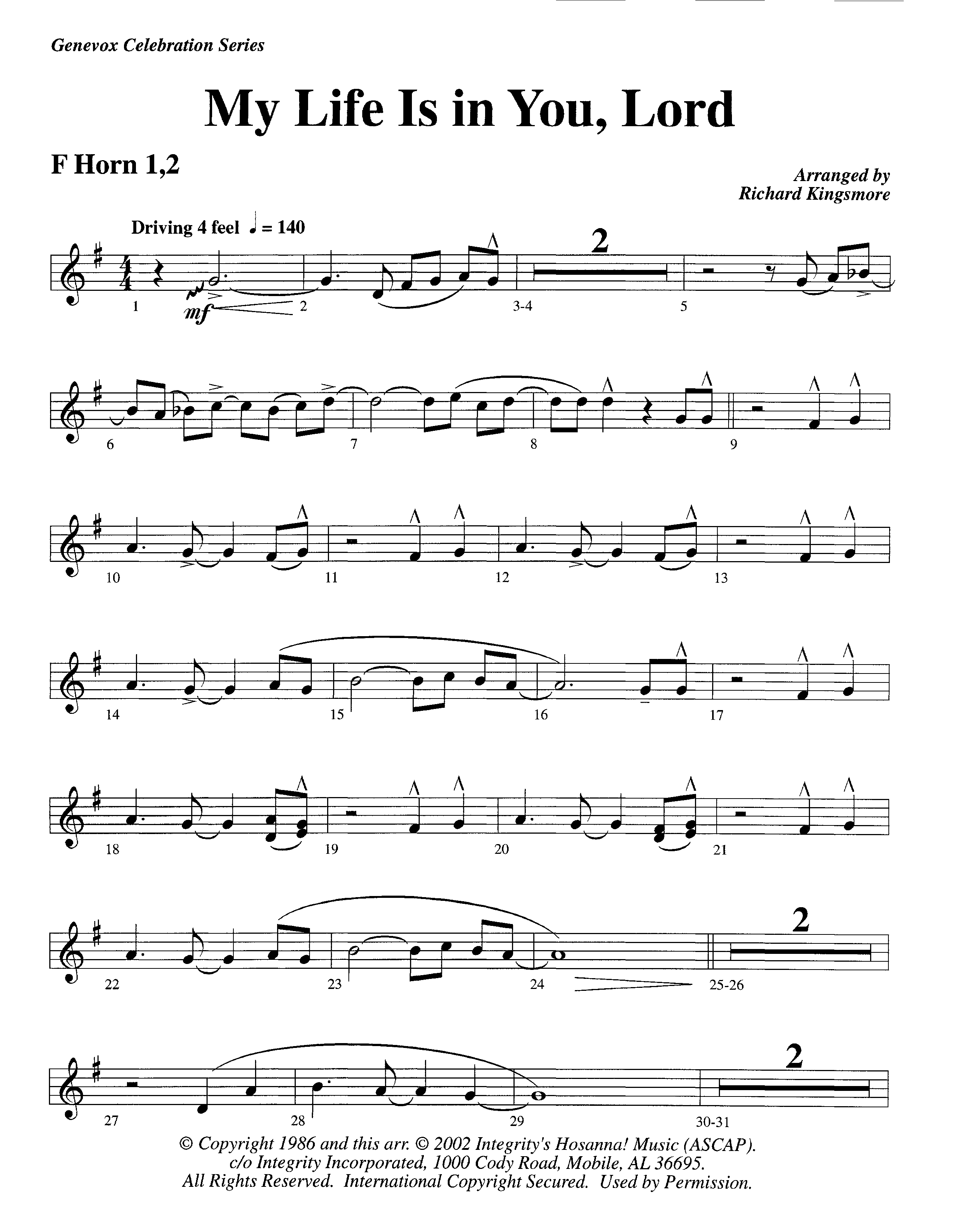 My Life Is In You (Instrumental) French Horn 1/2 (Lifeway Worship / Arr. Richard Kingsmore)