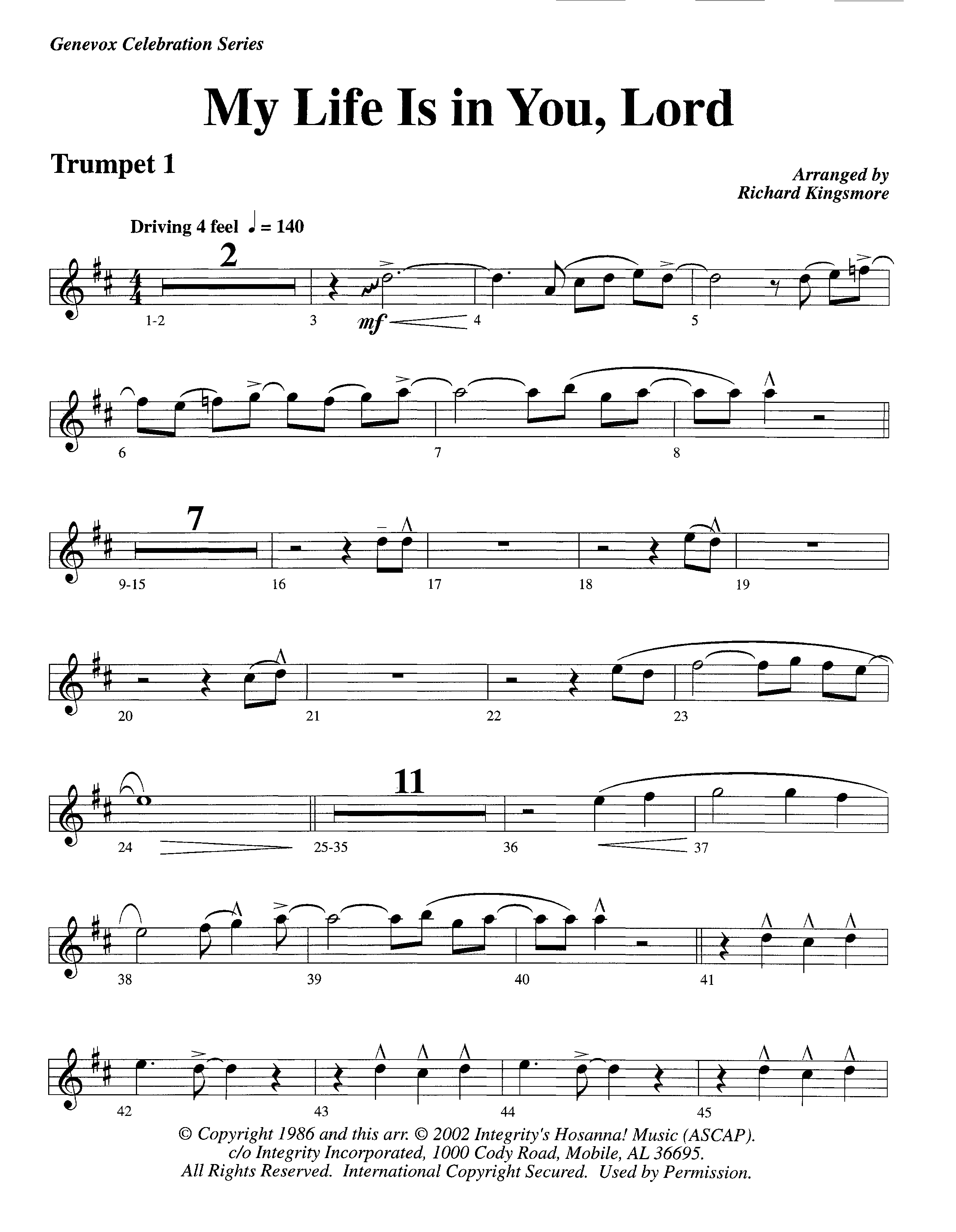 My Life Is In You (Instrumental) Trumpet 1 (Lifeway Worship / Arr. Richard Kingsmore)