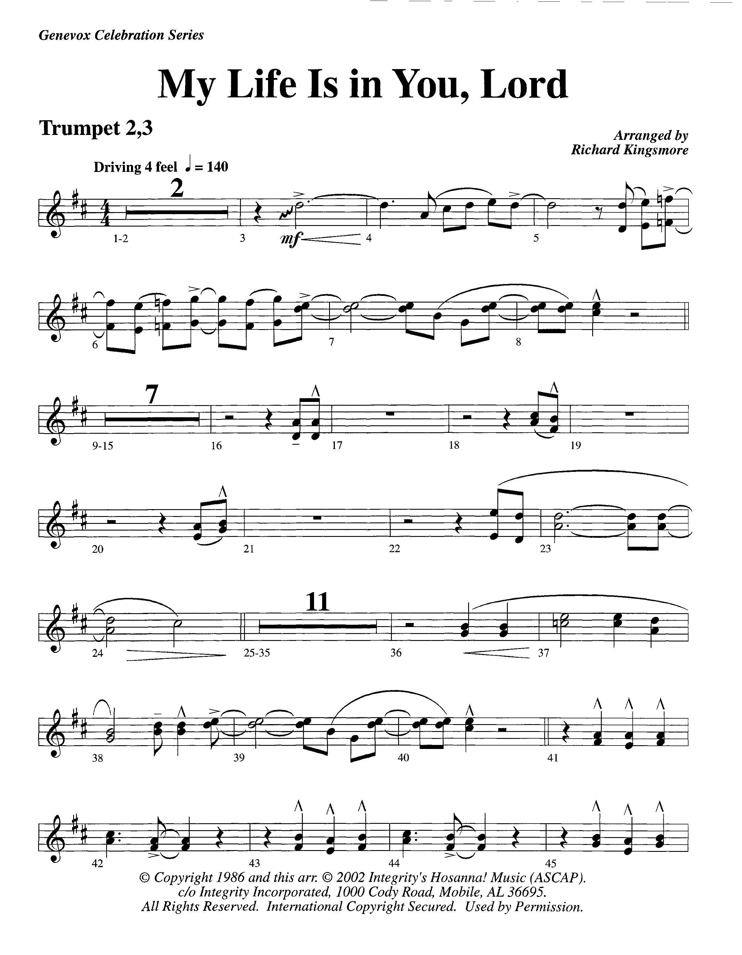 My Life Is In You (Instrumental) Trumpet 2/3 (Lifeway Worship / Arr. Richard Kingsmore)