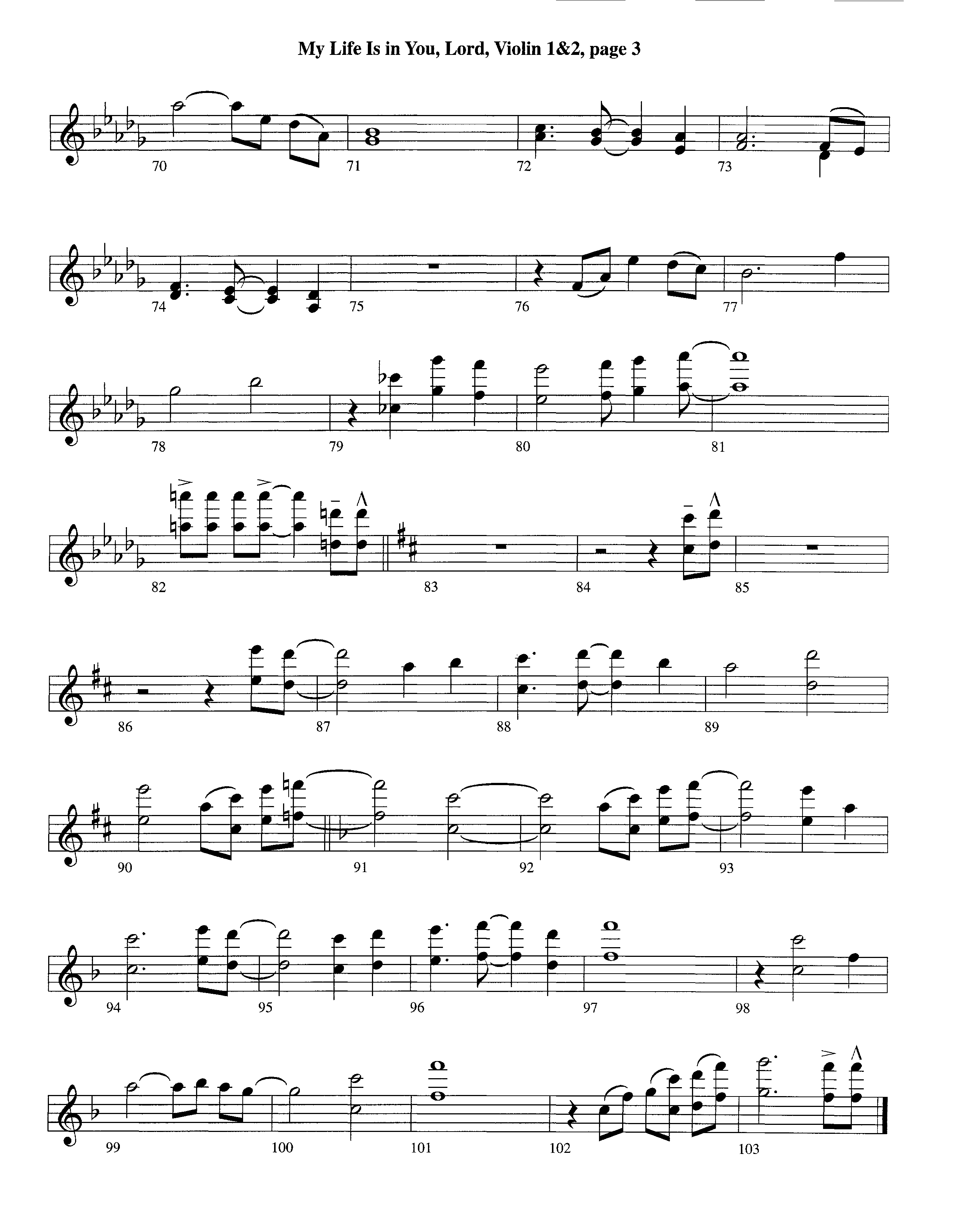 My Life Is In You (Instrumental) Violin 1/2 (Lifeway Worship / Arr. Richard Kingsmore)