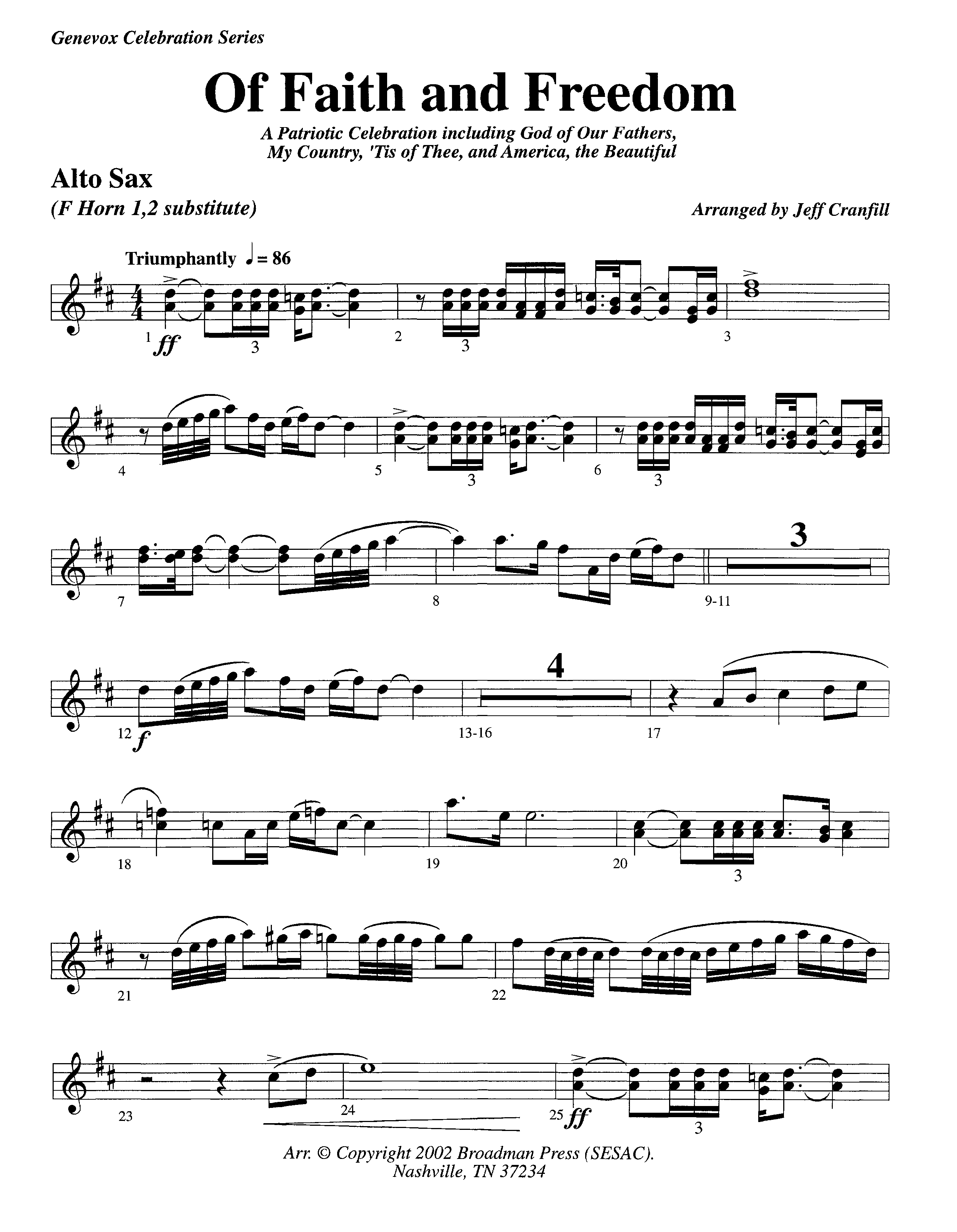 Of Faith And Freedom (Instrumental) Alto Sax (Lifeway Worship / Arr. Jeff Cranfill)