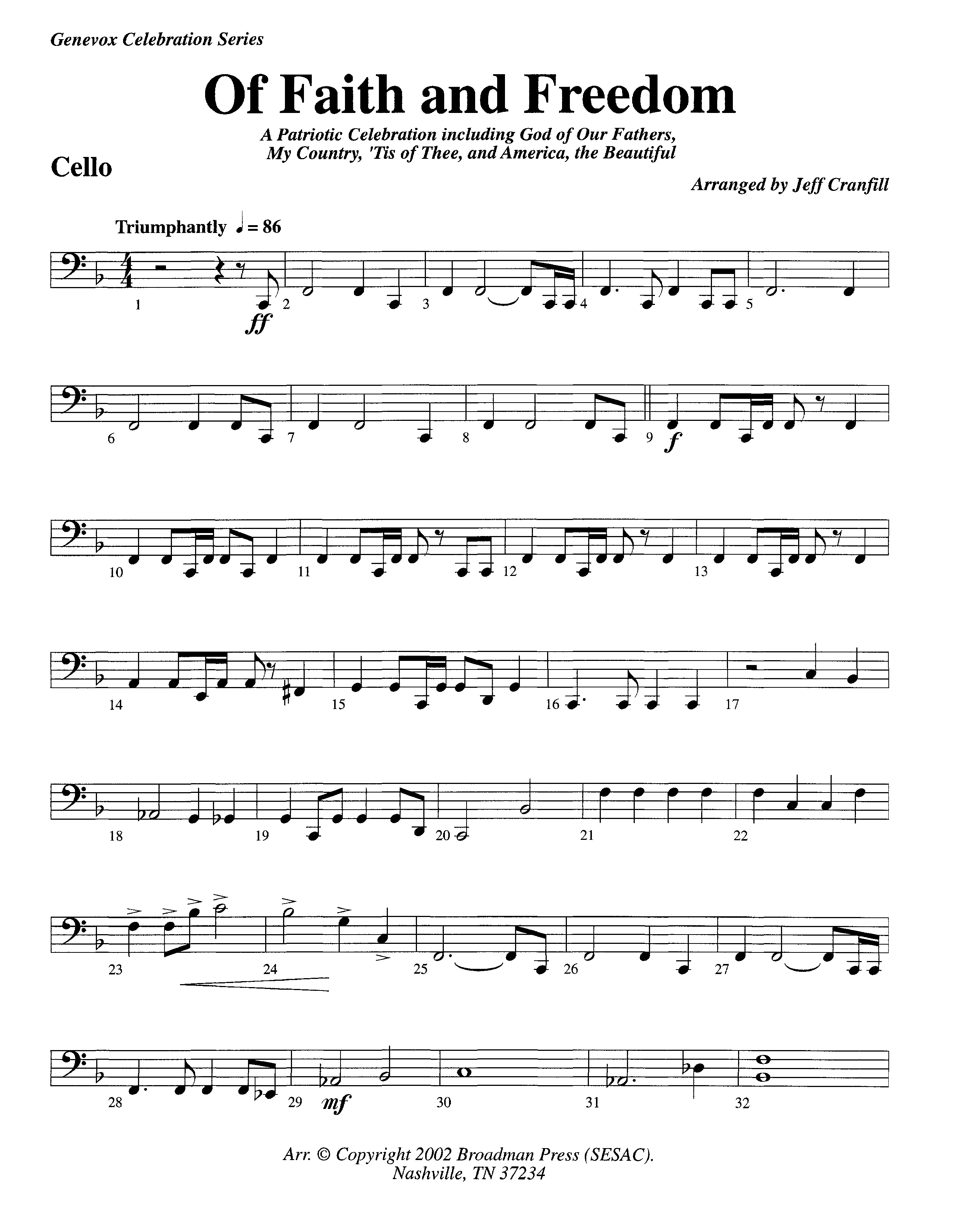 Of Faith And Freedom (Instrumental) Cello (Lifeway Worship / Arr. Jeff Cranfill)