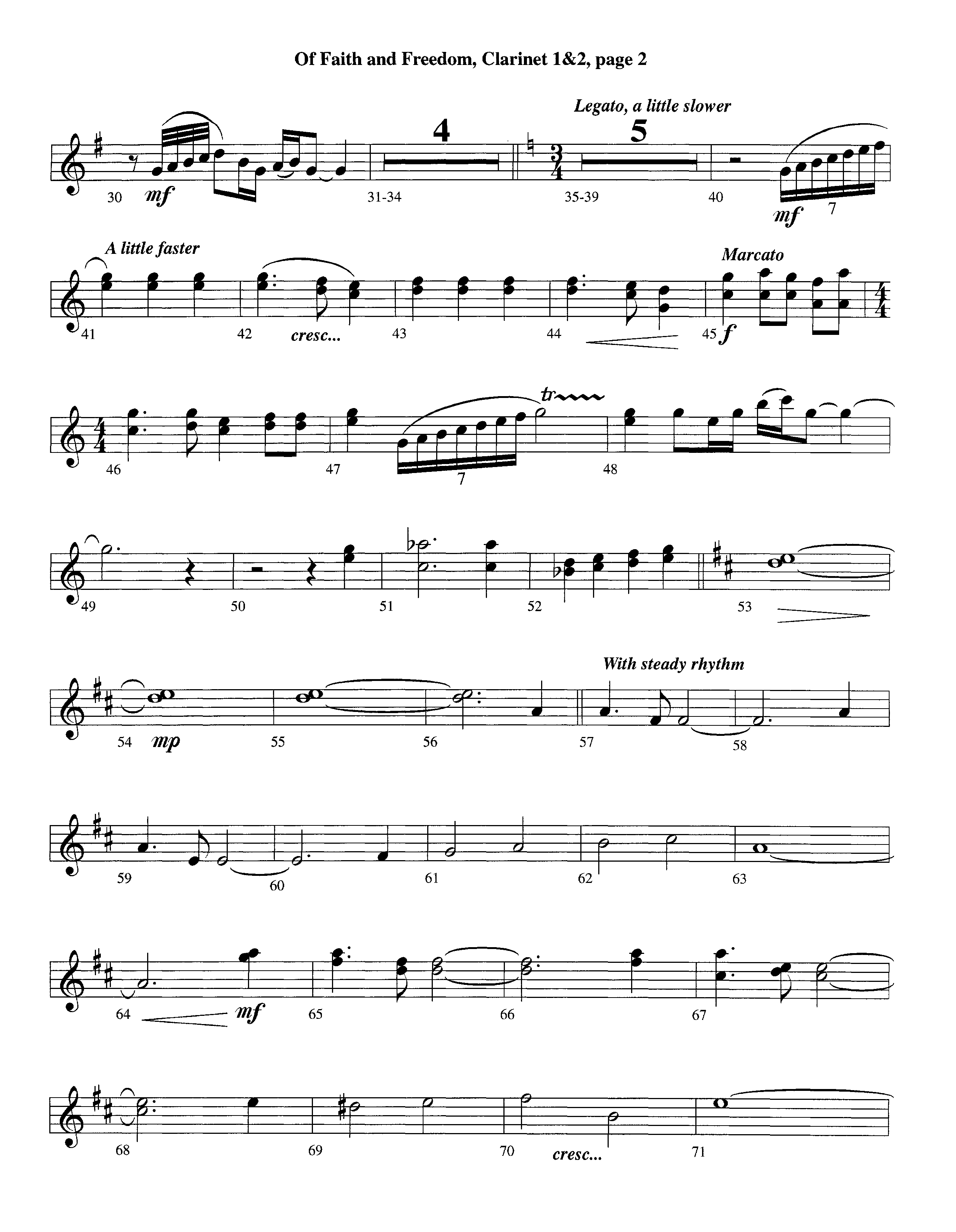 Of Faith And Freedom (Instrumental) Clarinet 1/2 (Lifeway Worship / Arr. Jeff Cranfill)