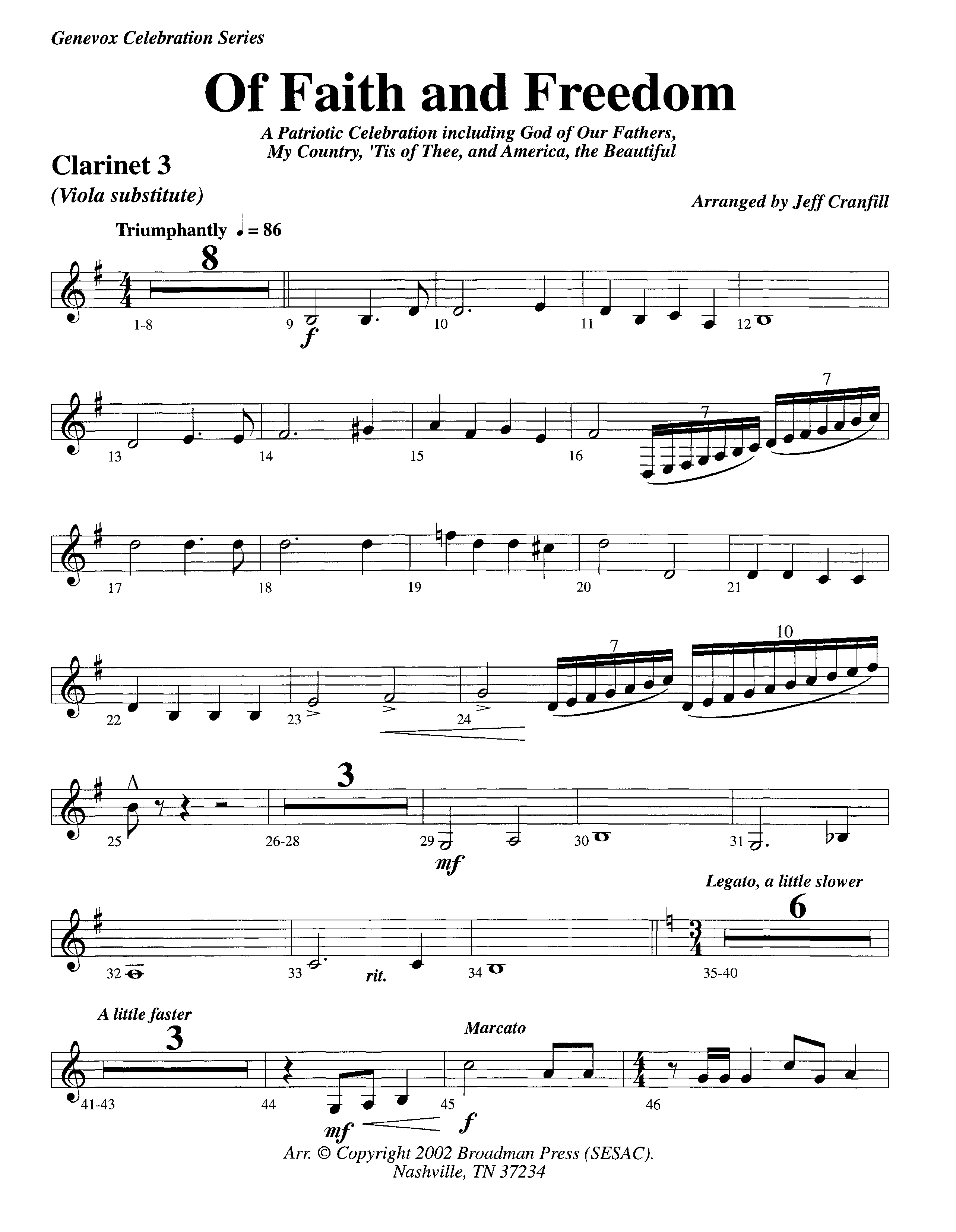Of Faith And Freedom (Instrumental) Clarinet 3 (Lifeway Worship / Arr. Jeff Cranfill)