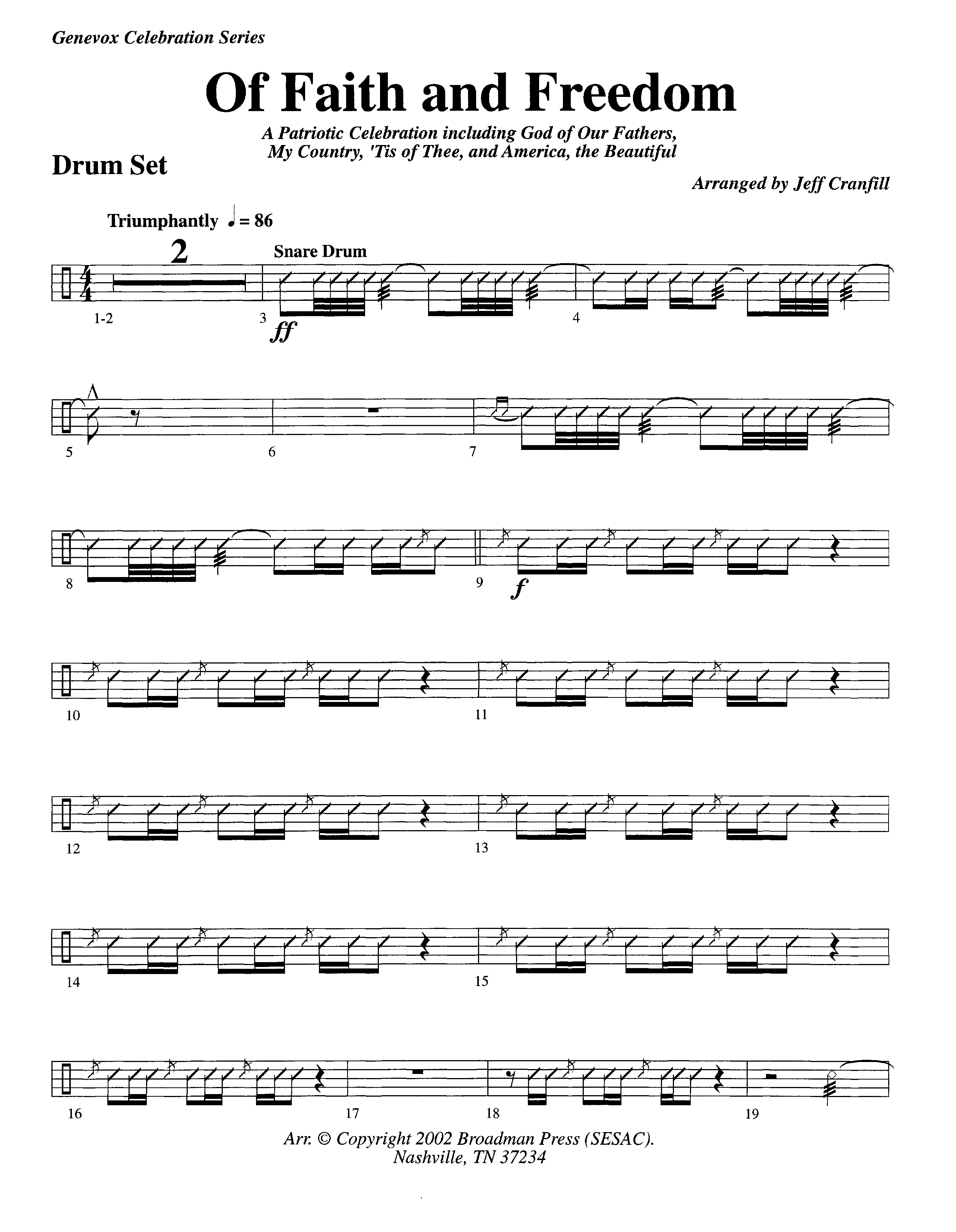 Of Faith And Freedom (Instrumental) Drum Set (Lifeway Worship / Arr. Jeff Cranfill)