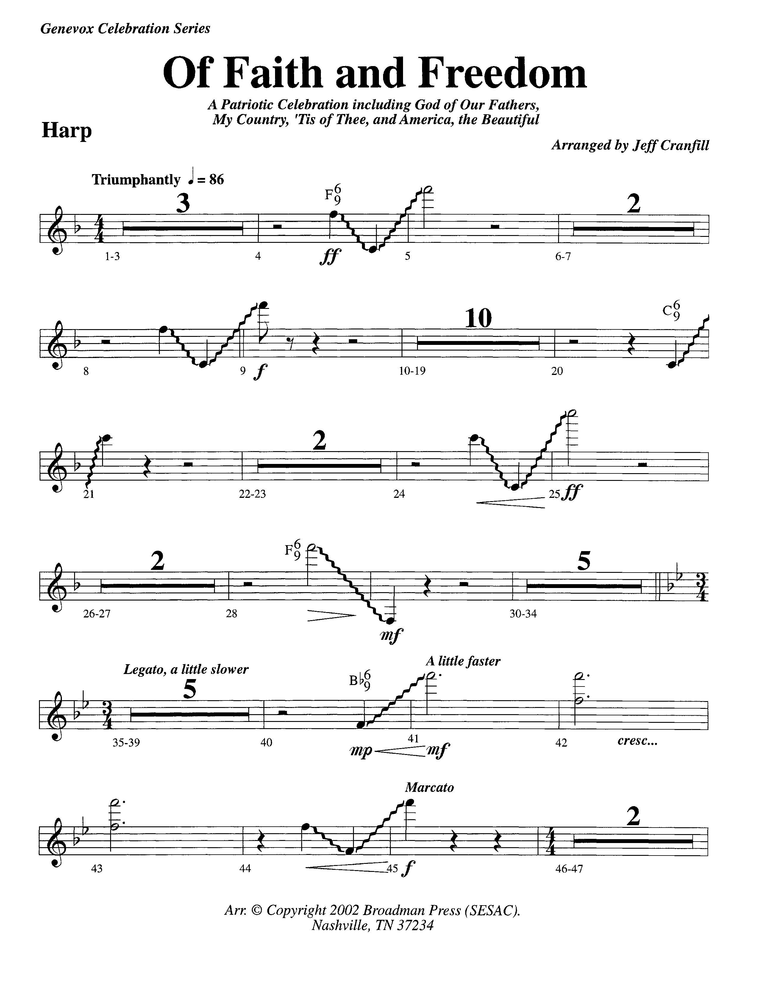 Of Faith And Freedom (Instrumental) Harp (Lifeway Worship / Arr. Jeff Cranfill)