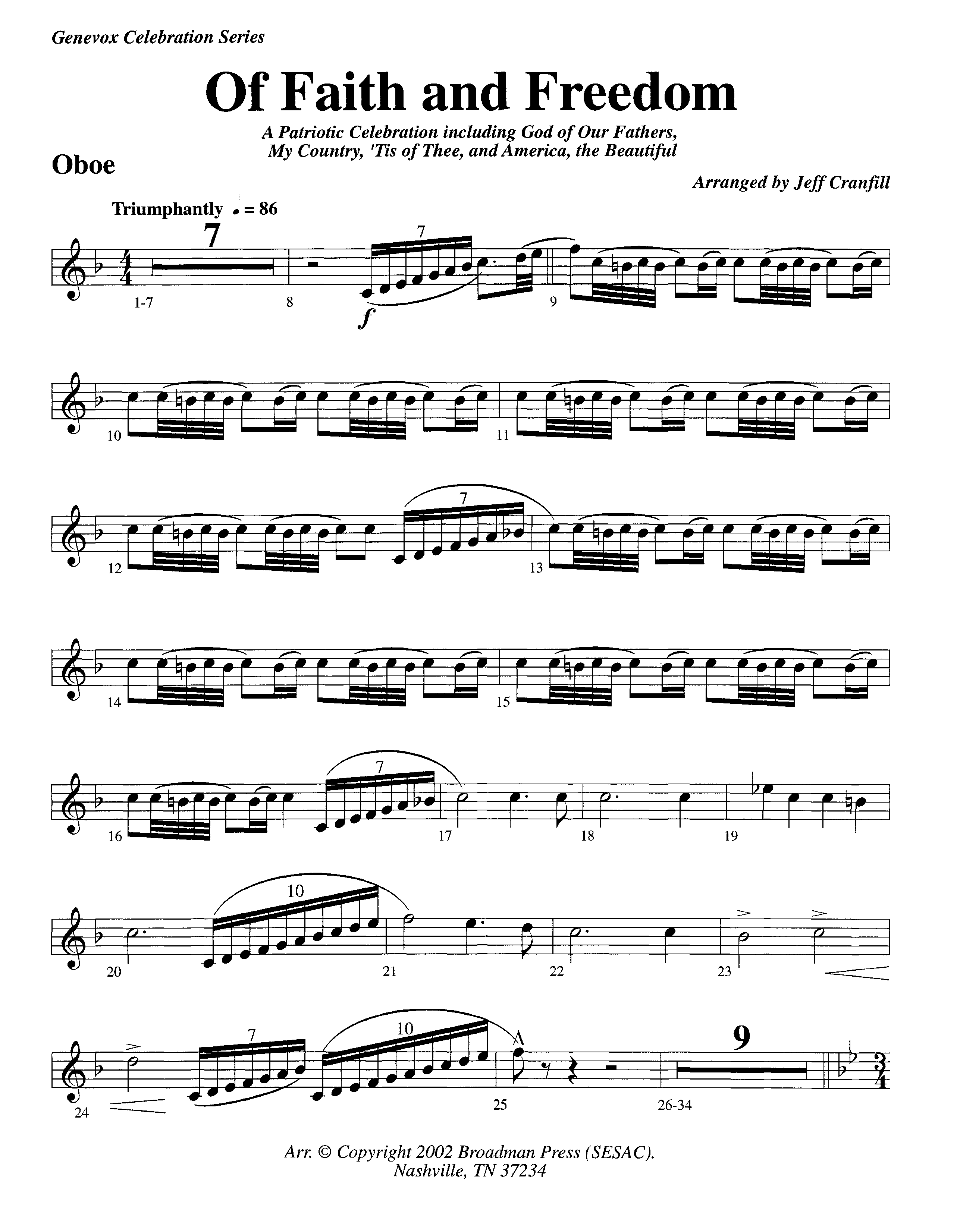 Of Faith And Freedom (Instrumental) Oboe (Lifeway Worship / Arr. Jeff Cranfill)