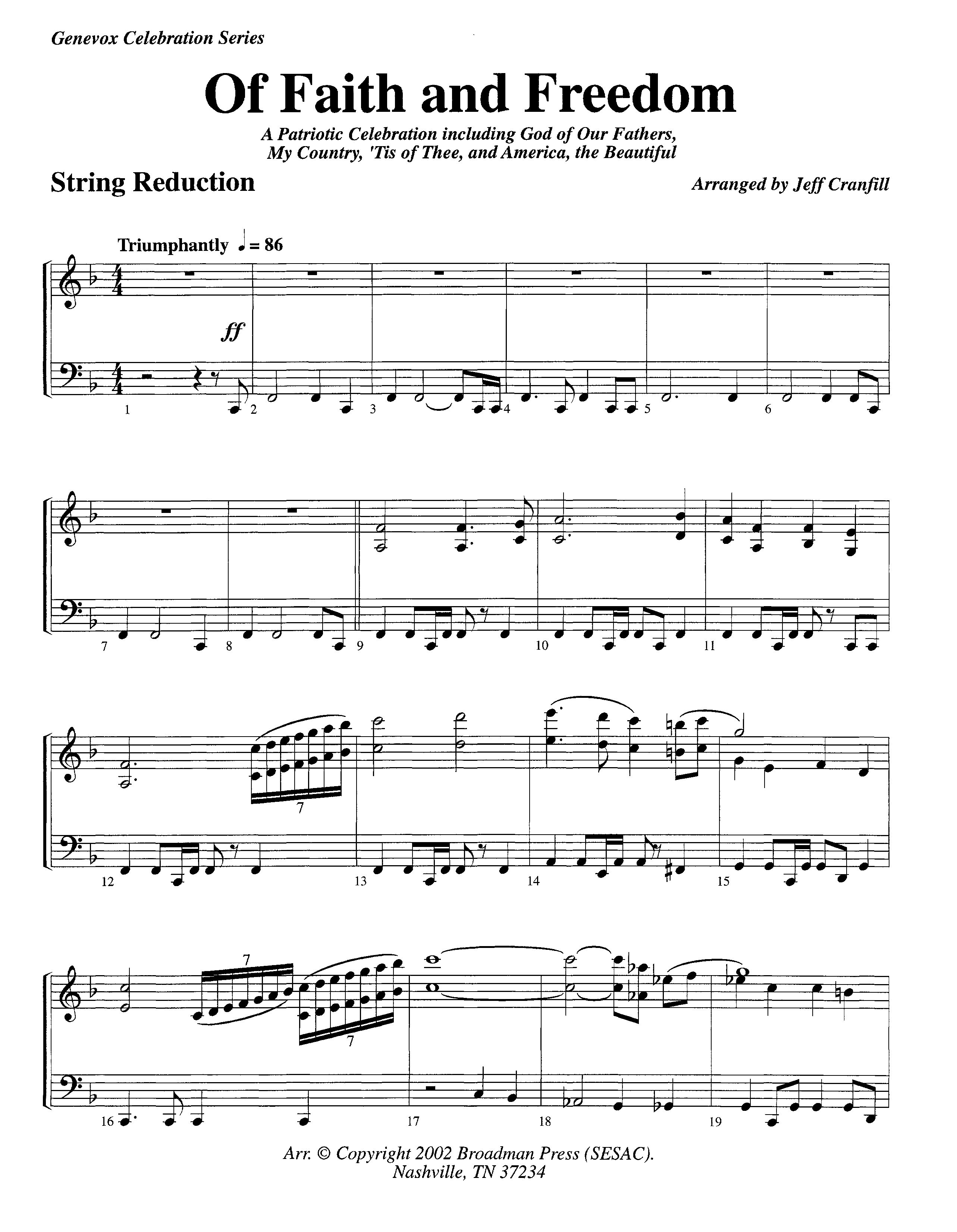 Of Faith And Freedom (Instrumental) String Reduction (Lifeway Worship / Arr. Jeff Cranfill)