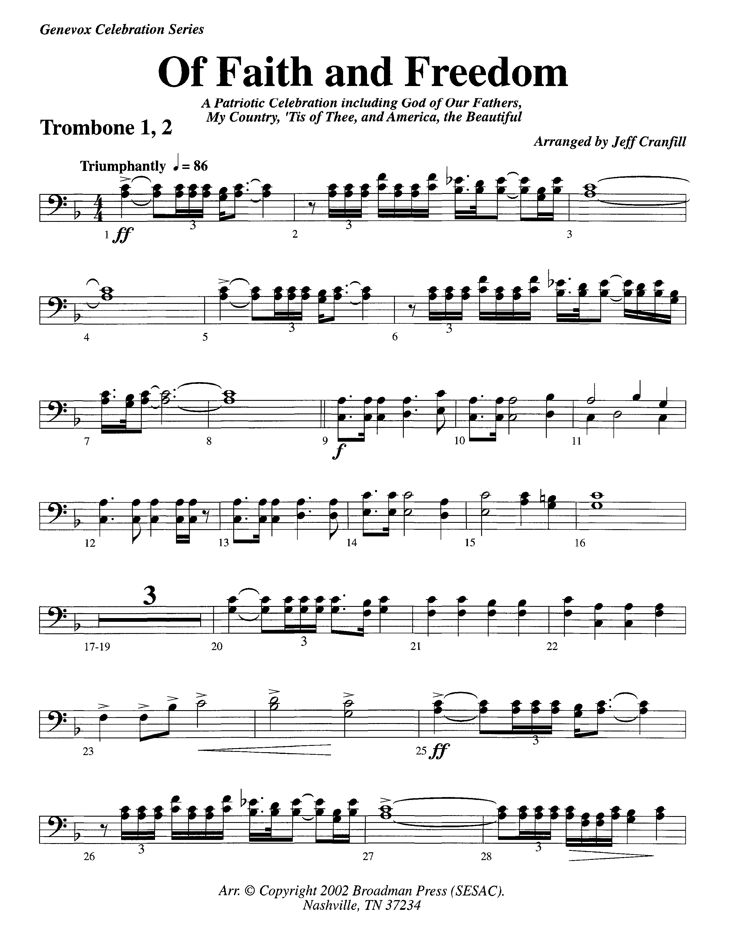 Of Faith And Freedom (Instrumental) Trombone 1/2 (Lifeway Worship / Arr. Jeff Cranfill)