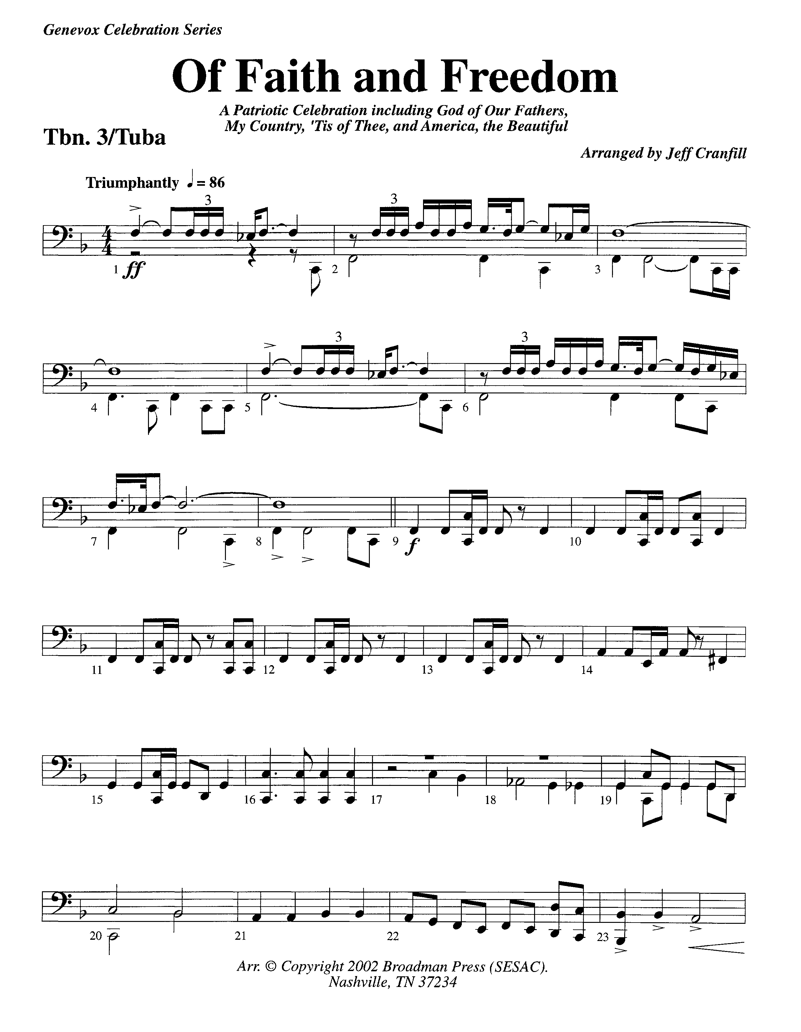 Of Faith And Freedom (Instrumental) Trombone 3/Tuba (Lifeway Worship / Arr. Jeff Cranfill)