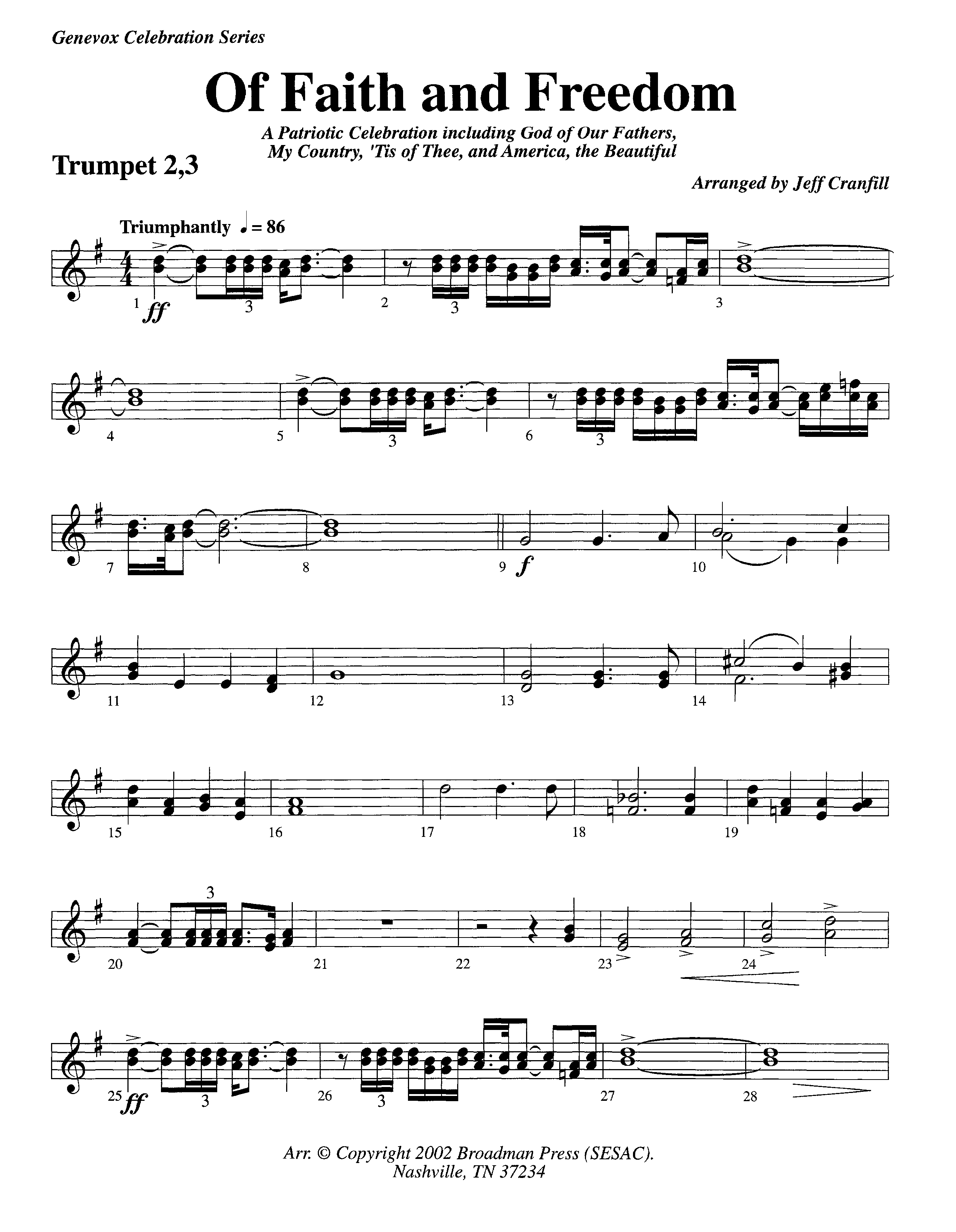 Of Faith And Freedom (Instrumental) Trumpet 2/3 (Lifeway Worship / Arr. Jeff Cranfill)