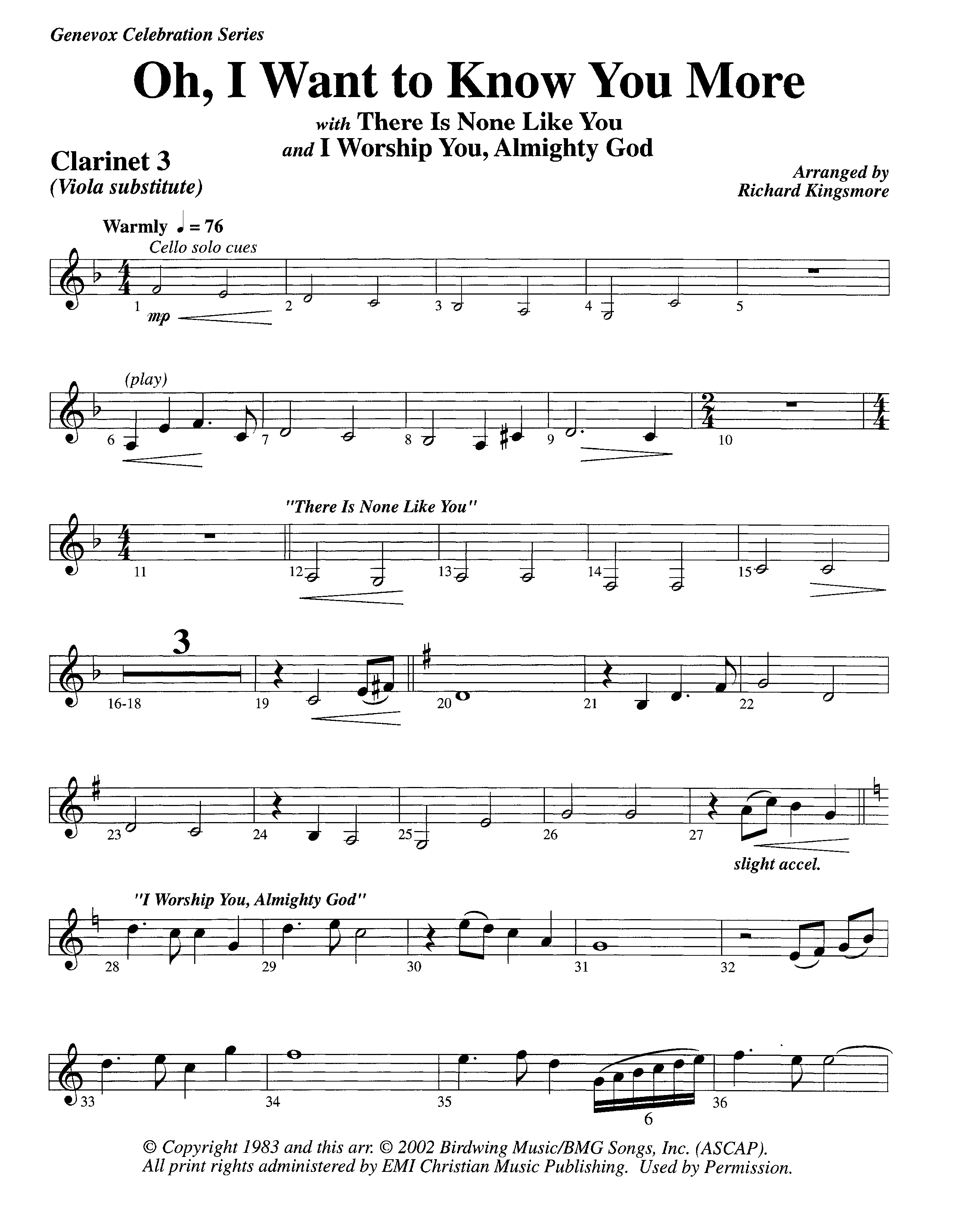 Oh I Want To Know You More (with There Is None Like You, I Worship You Almighty God) (Instrumental) Clarinet 3 (Lifeway Worship / Arr. Richard Kingsmore)