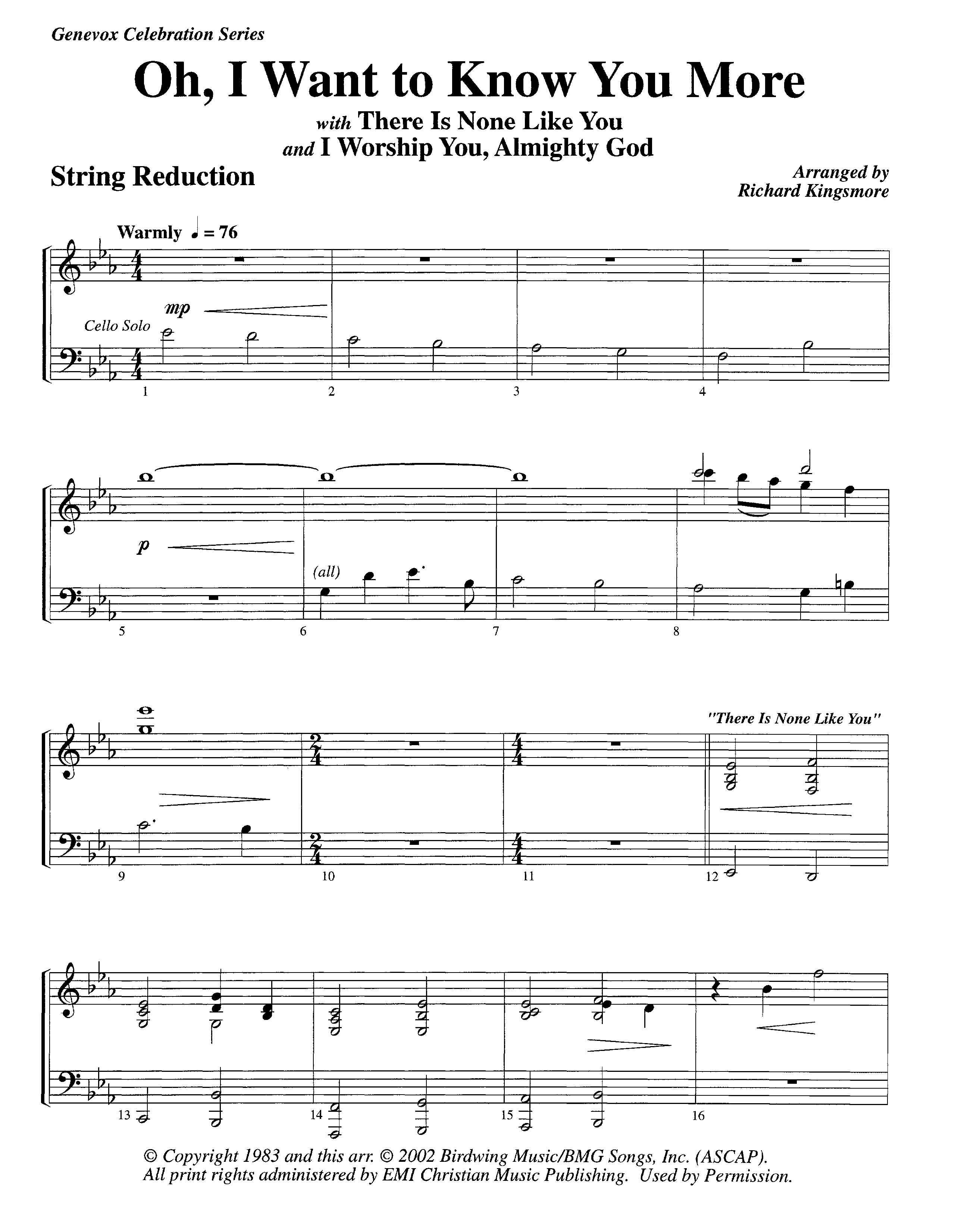 Oh I Want To Know You More (with There Is None Like You, I Worship You Almighty God) (Instrumental) String Reduction (Lifeway Worship / Arr. Richard Kingsmore)