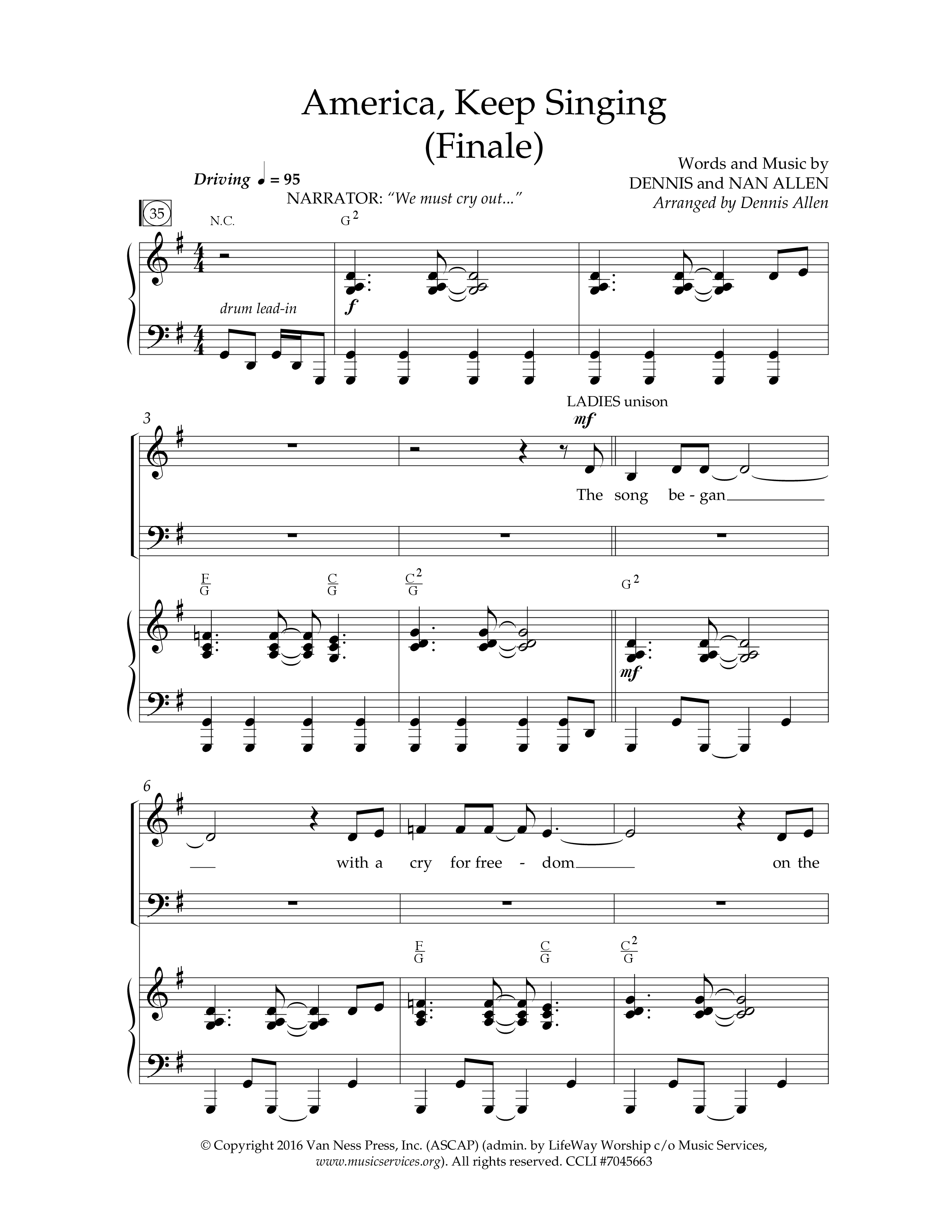 America Keep Singing (6 Song Choral Collection) Song 6 (Piano SATB) (Lifeway Choral / Arr. Dennis Allen)