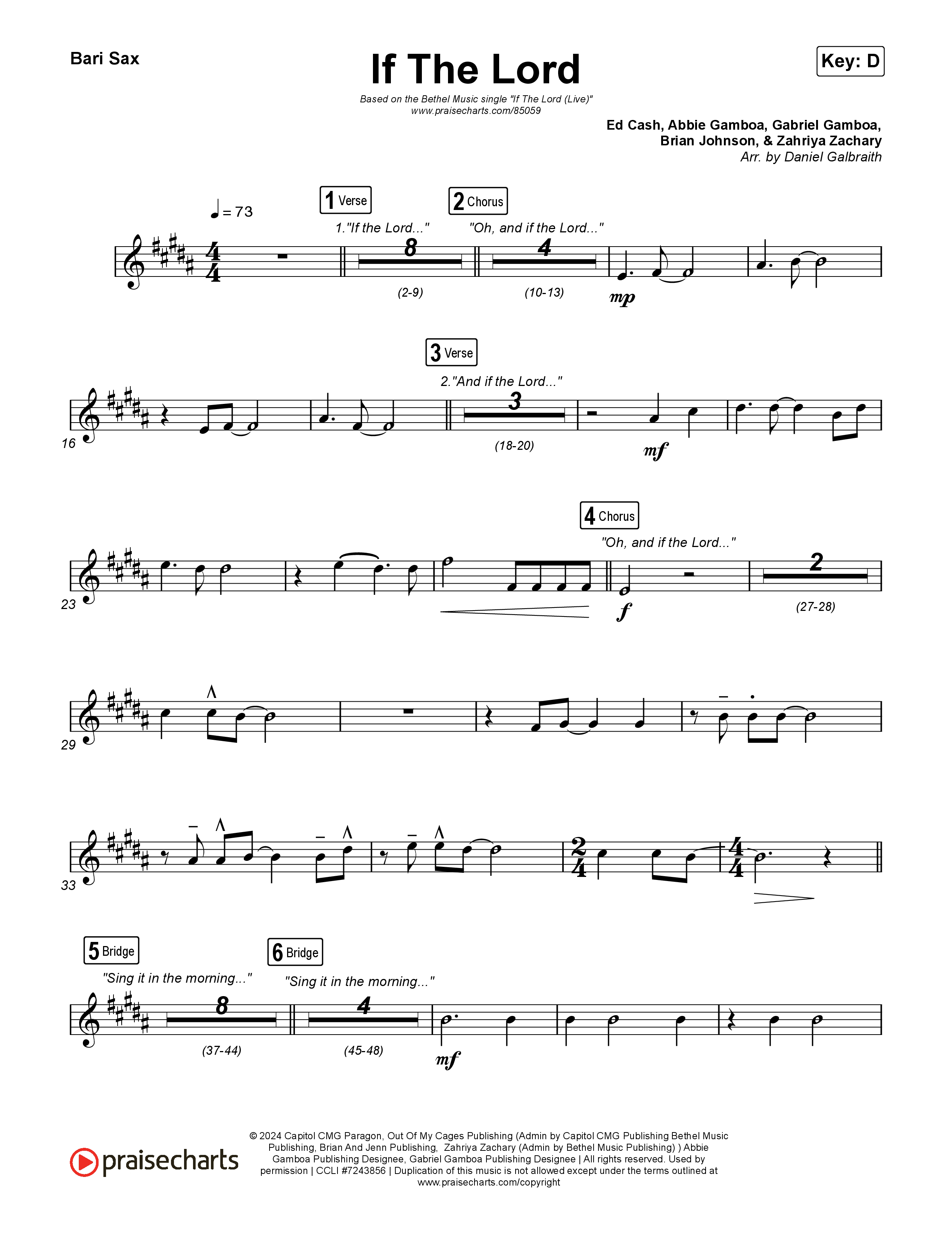 If The Lord (Live) Bari Sax (Bethel Music / Zahriya Zachary)