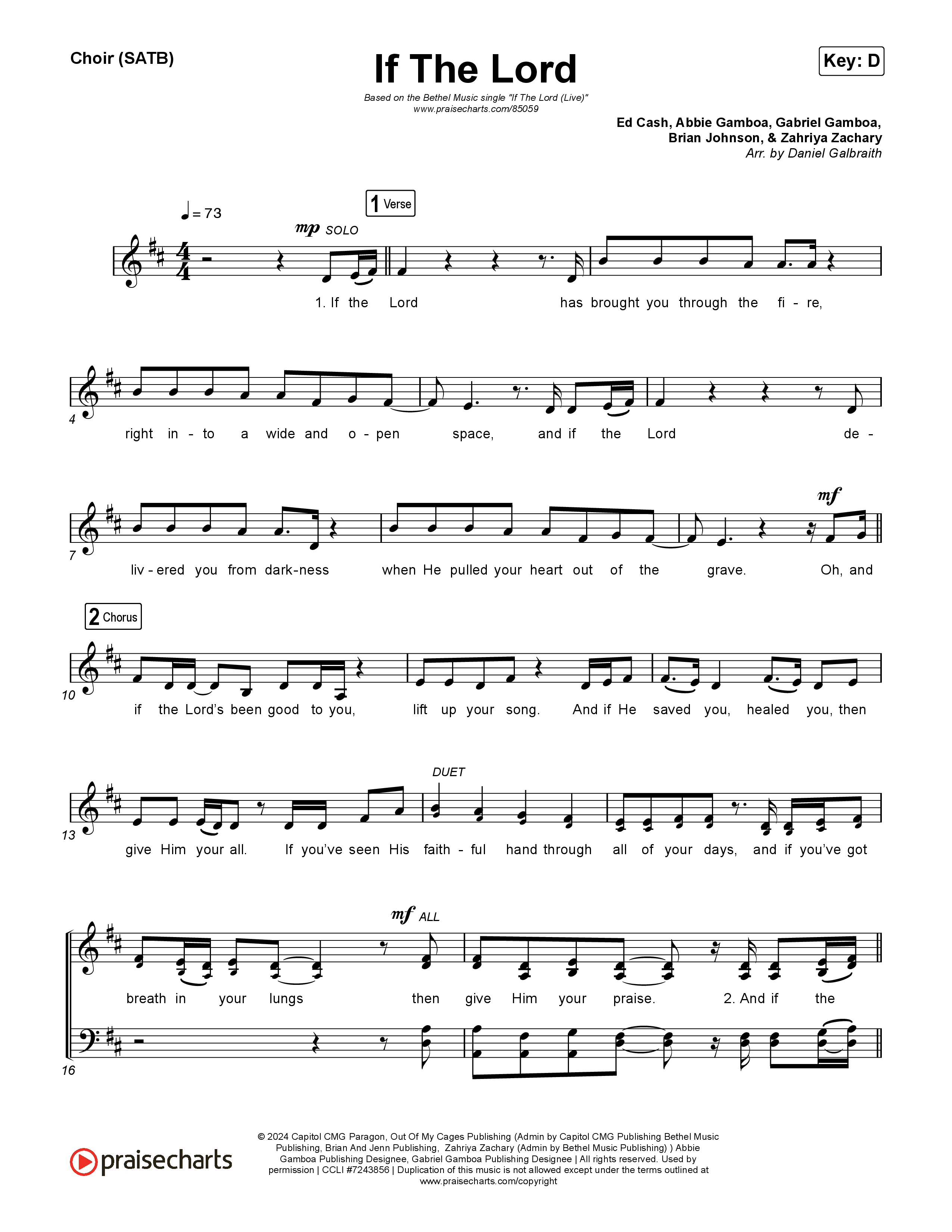 If The Lord (Live) Choir Sheet (SATB) (Bethel Music / Zahriya Zachary)