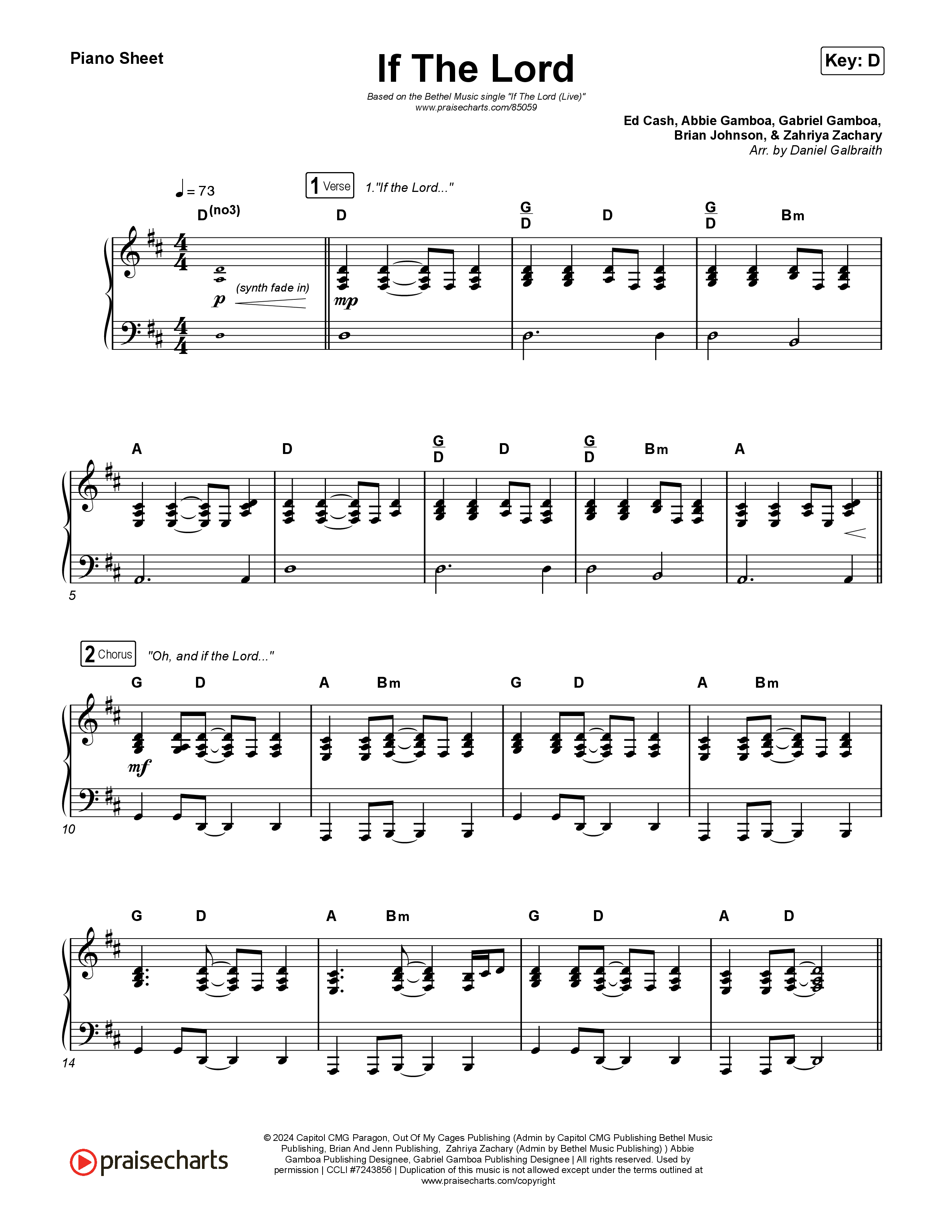 If The Lord (Live) Piano Sheet (Bethel Music / Zahriya Zachary)