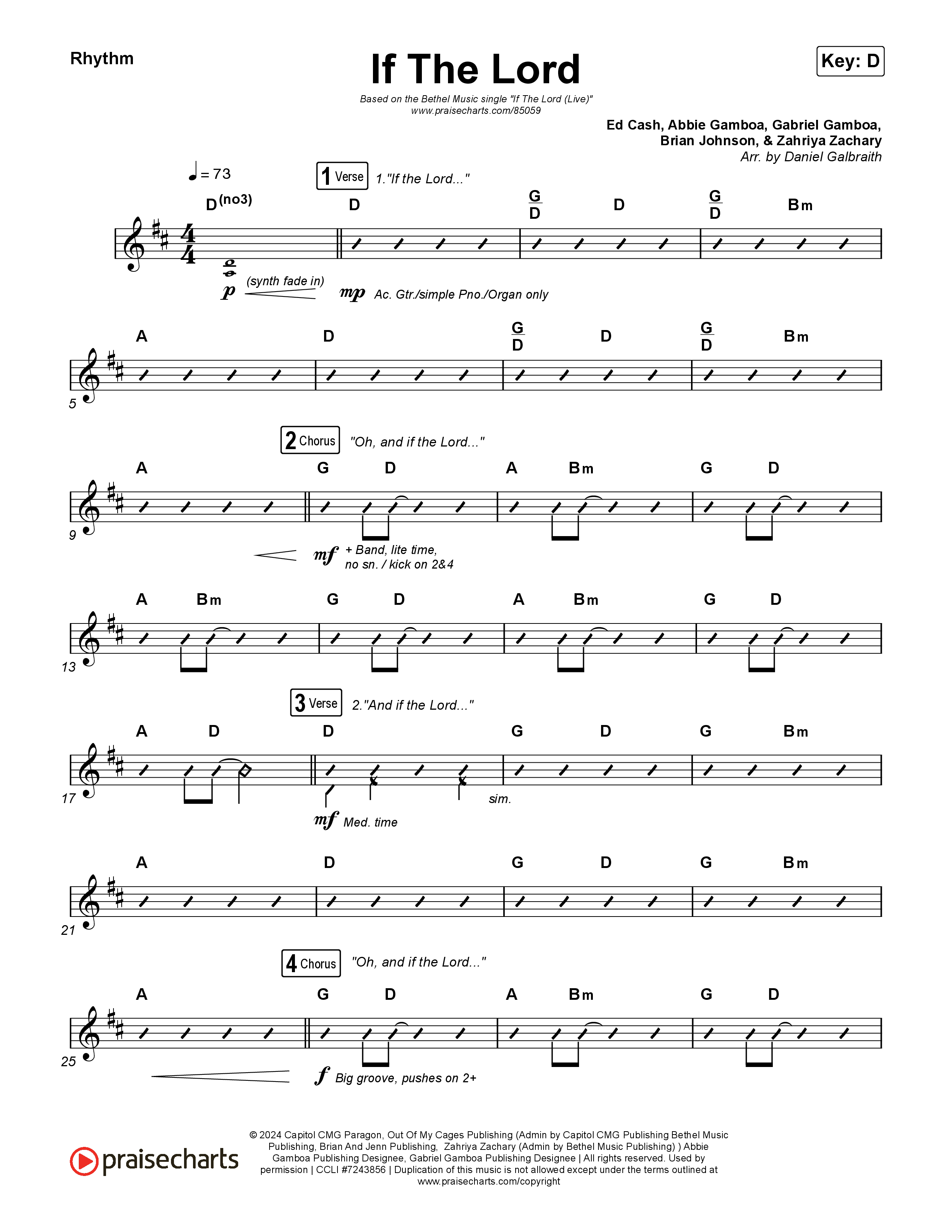 If The Lord (Live) Rhythm Chart (Bethel Music / Zahriya Zachary)