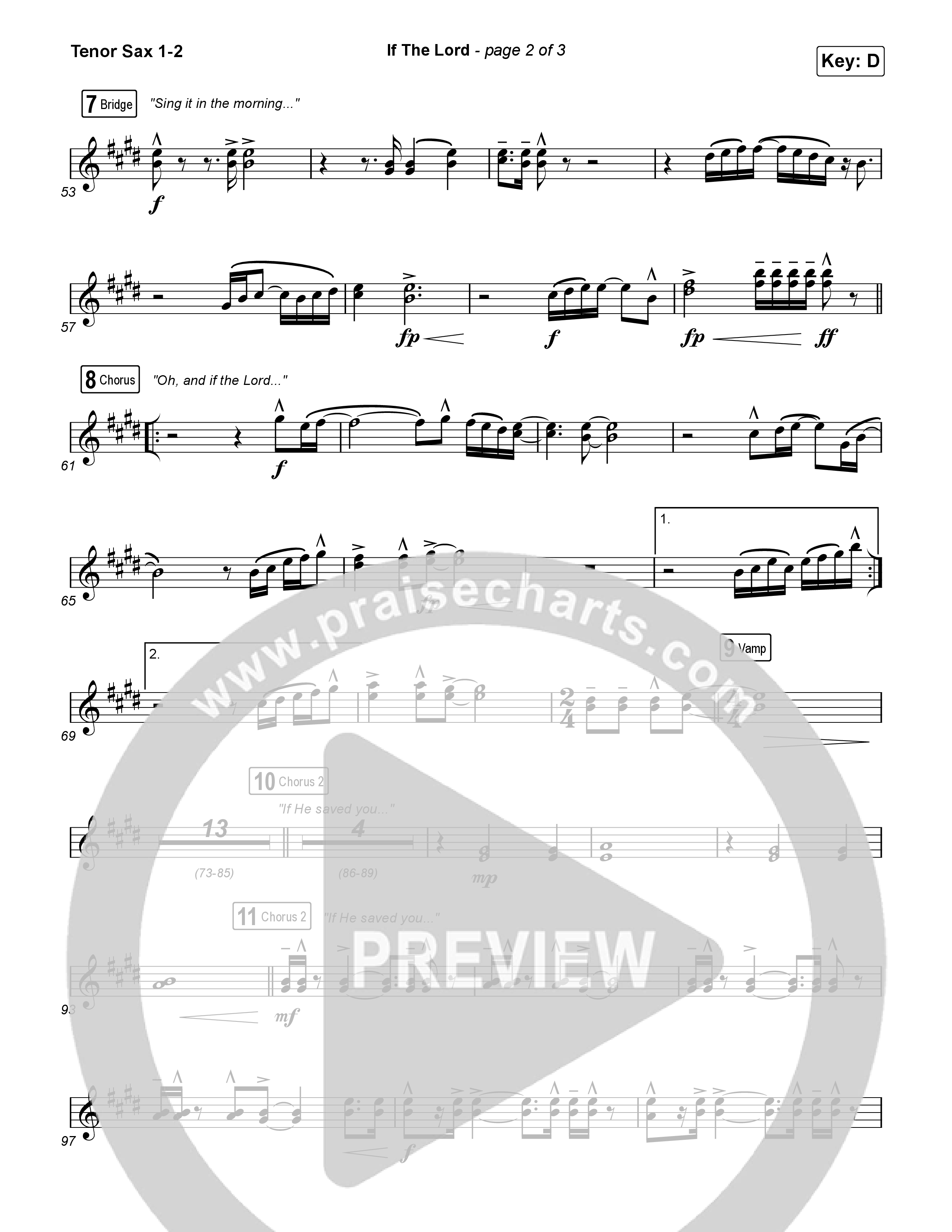 If The Lord (Live) Tenor Sax 1,2 (Bethel Music / Zahriya Zachary)