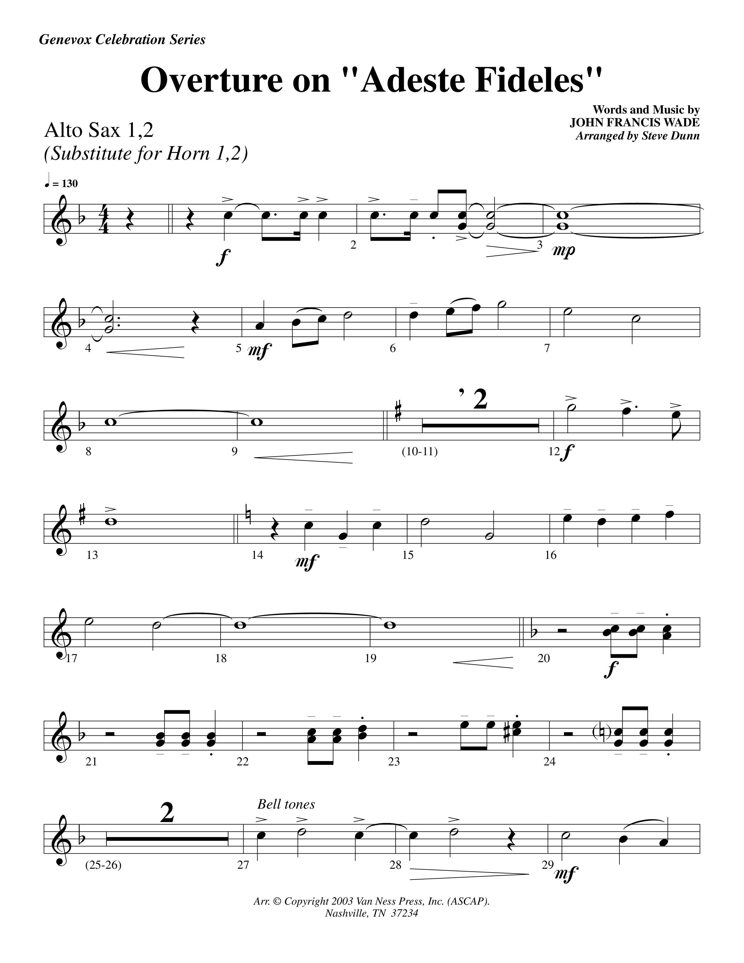 Overture On Adeste Fideles (Instrumental) Alto Sax 1/2 (Lifeway Worship / Arr. Steve Dunn)