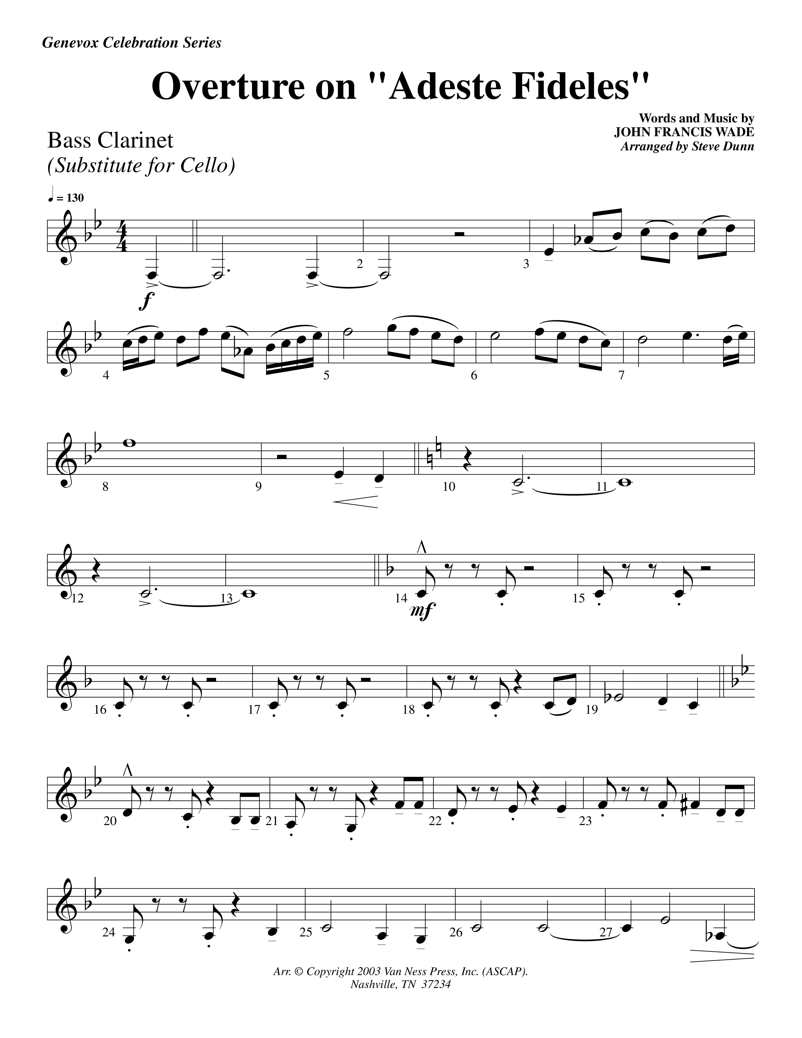 Overture On Adeste Fideles (Instrumental) Bass Clarinet (Lifeway Worship / Arr. Steve Dunn)