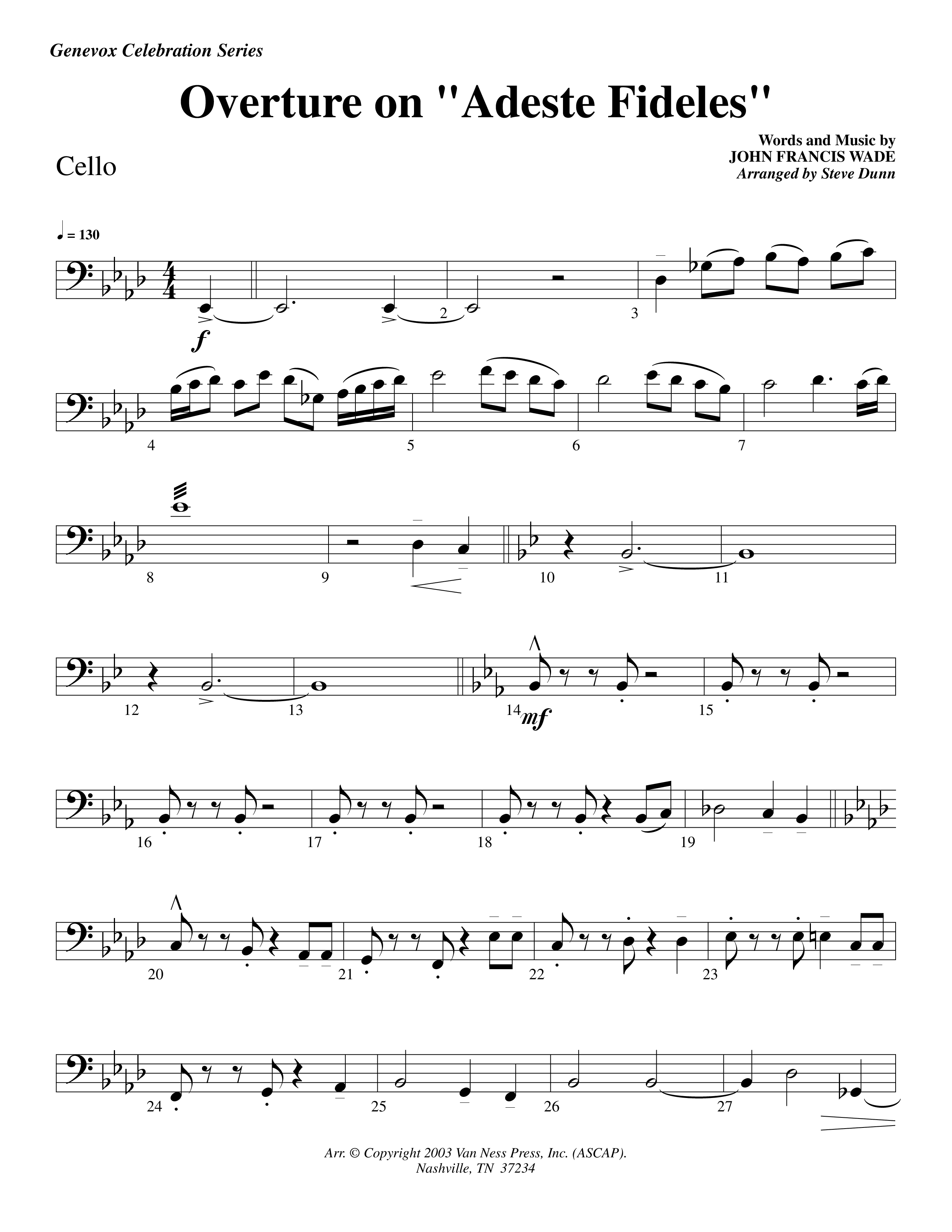 Overture On Adeste Fideles (Instrumental) Cello (Lifeway Worship / Arr. Steve Dunn)