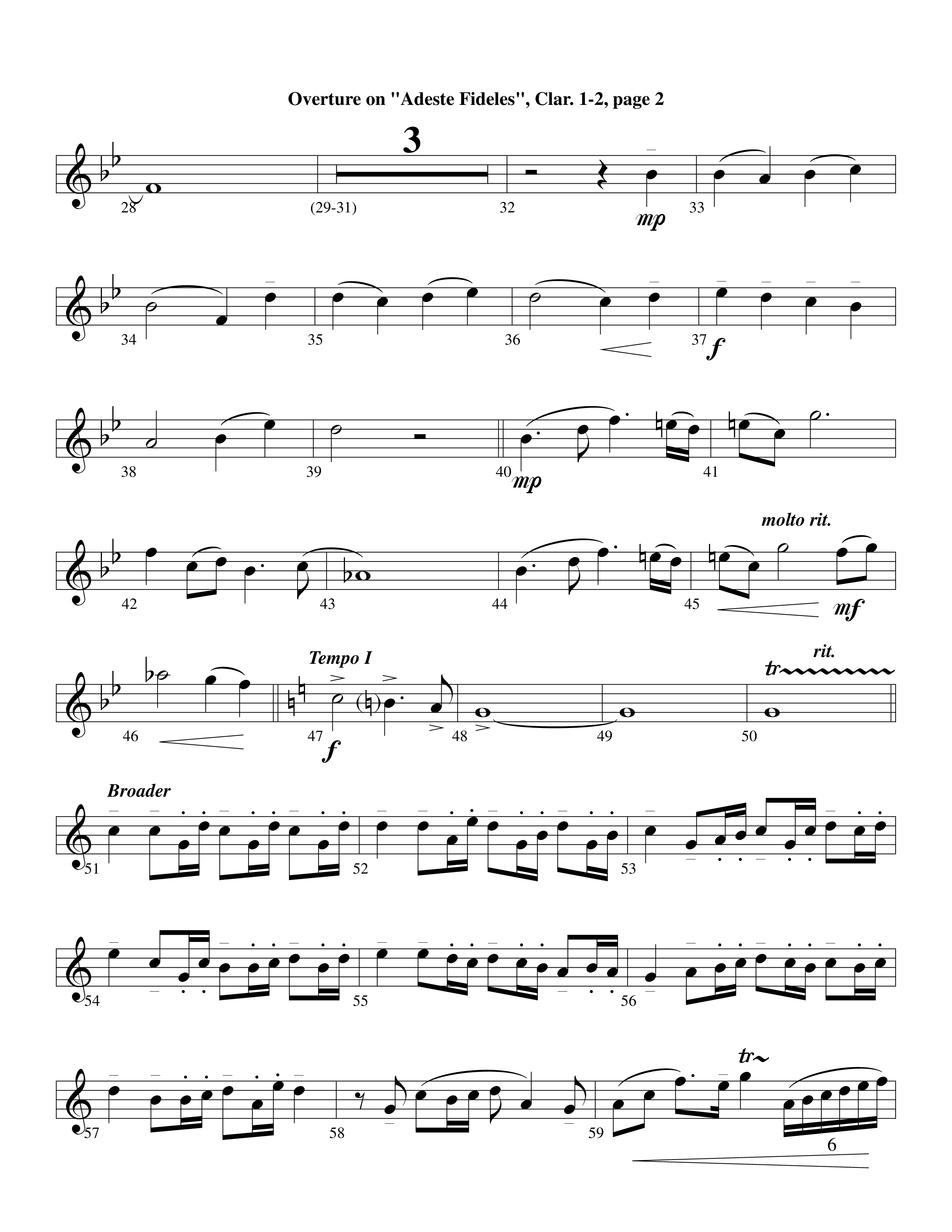Overture On Adeste Fideles (Instrumental) Clarinet 1/2 (Lifeway Worship / Arr. Steve Dunn)