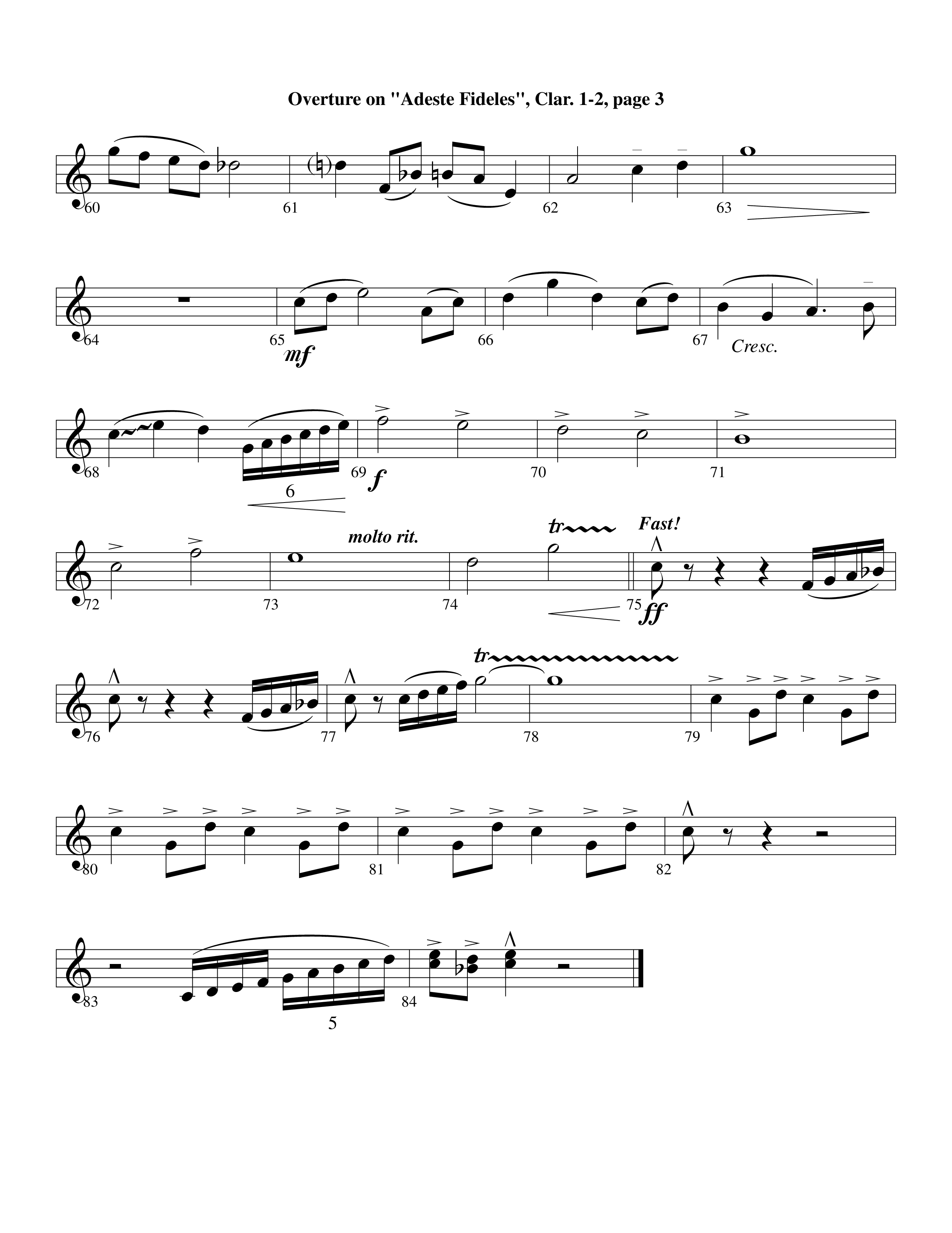 Overture On Adeste Fideles (Instrumental) Clarinet 1/2 (Lifeway Worship / Arr. Steve Dunn)