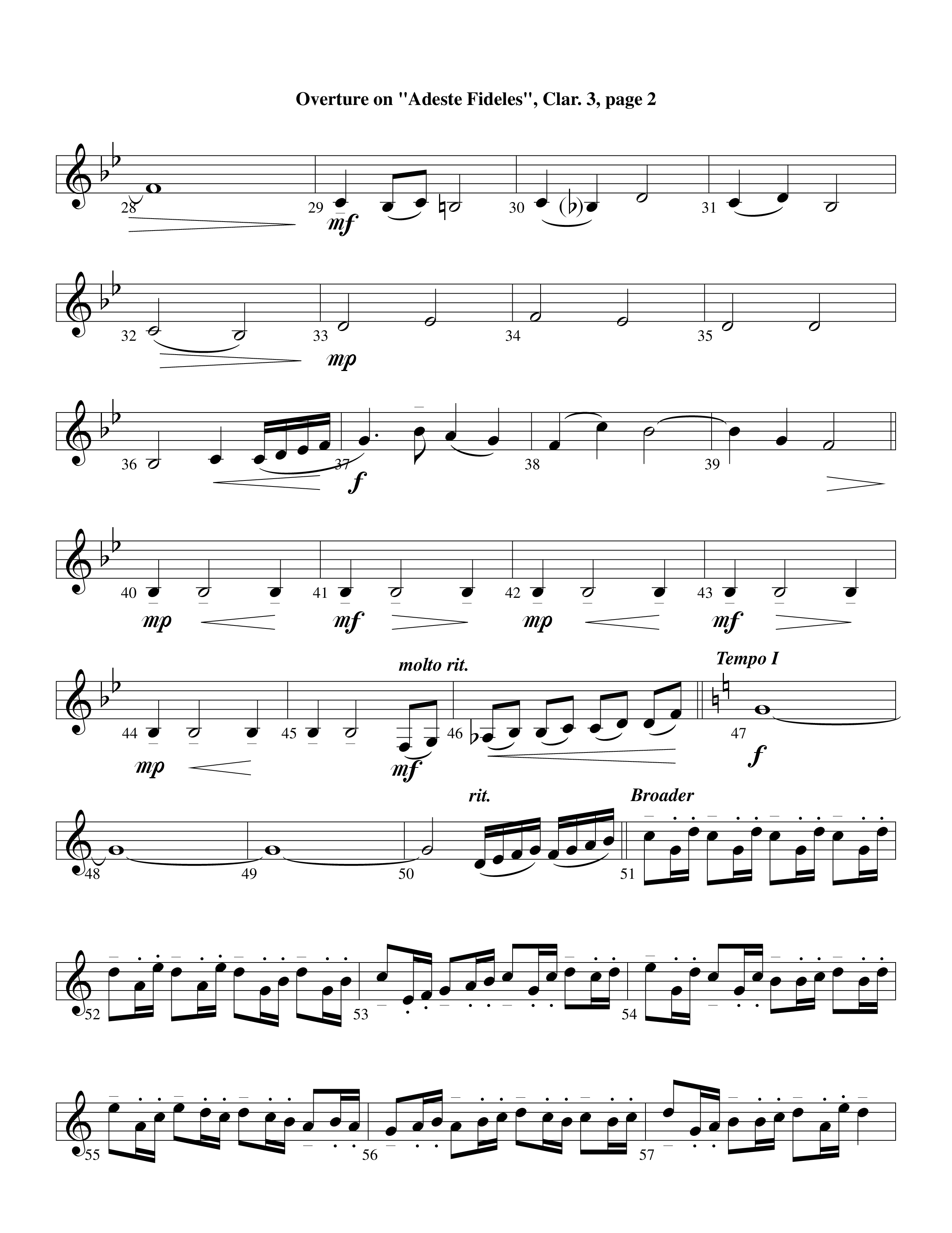 Overture On Adeste Fideles (Instrumental) Clarinet 3 (Lifeway Worship / Arr. Steve Dunn)