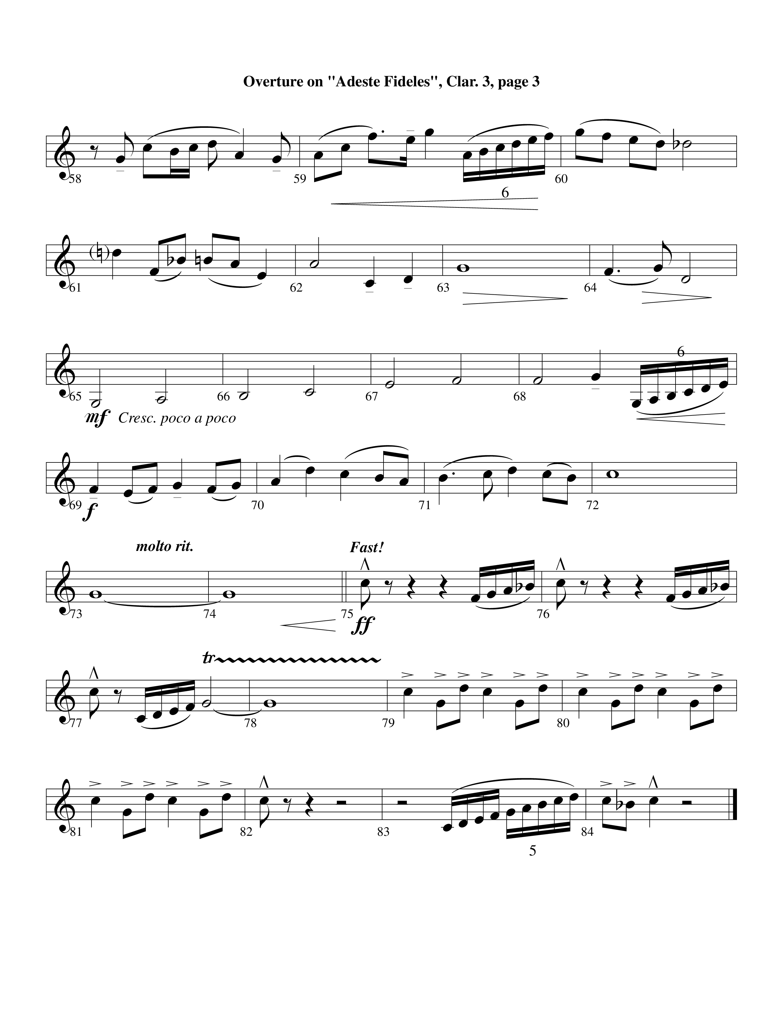 Overture On Adeste Fideles (Instrumental) Clarinet 3 (Lifeway Worship / Arr. Steve Dunn)