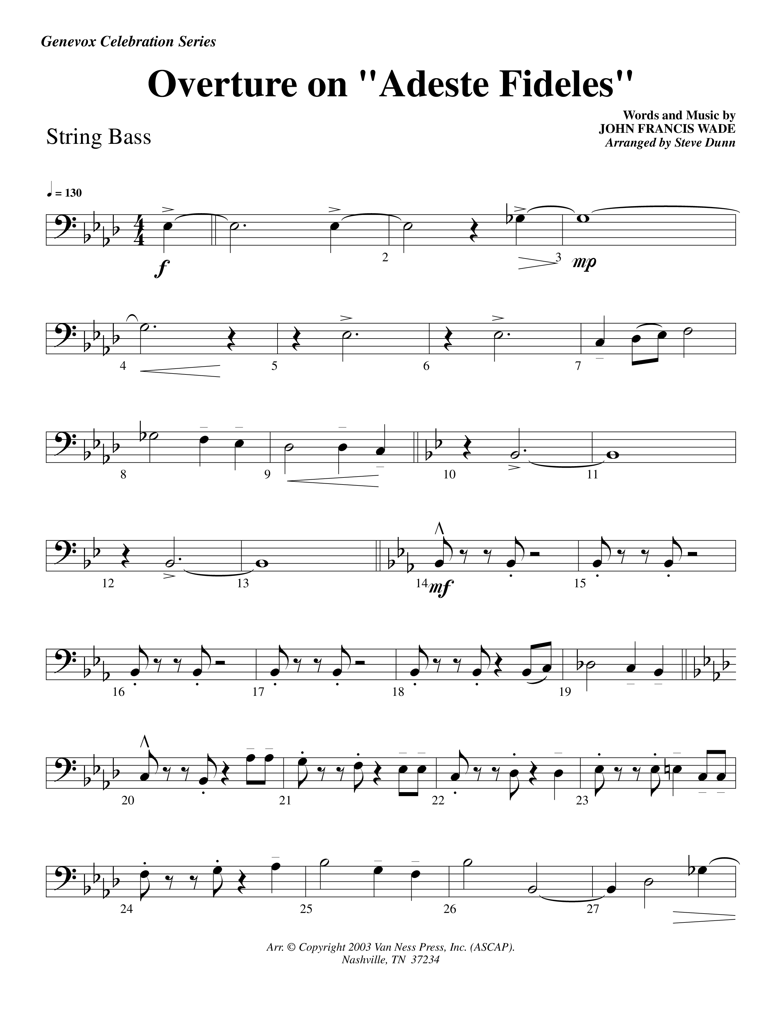 Overture On Adeste Fideles (Instrumental) Double Bass (Lifeway Worship / Arr. Steve Dunn)