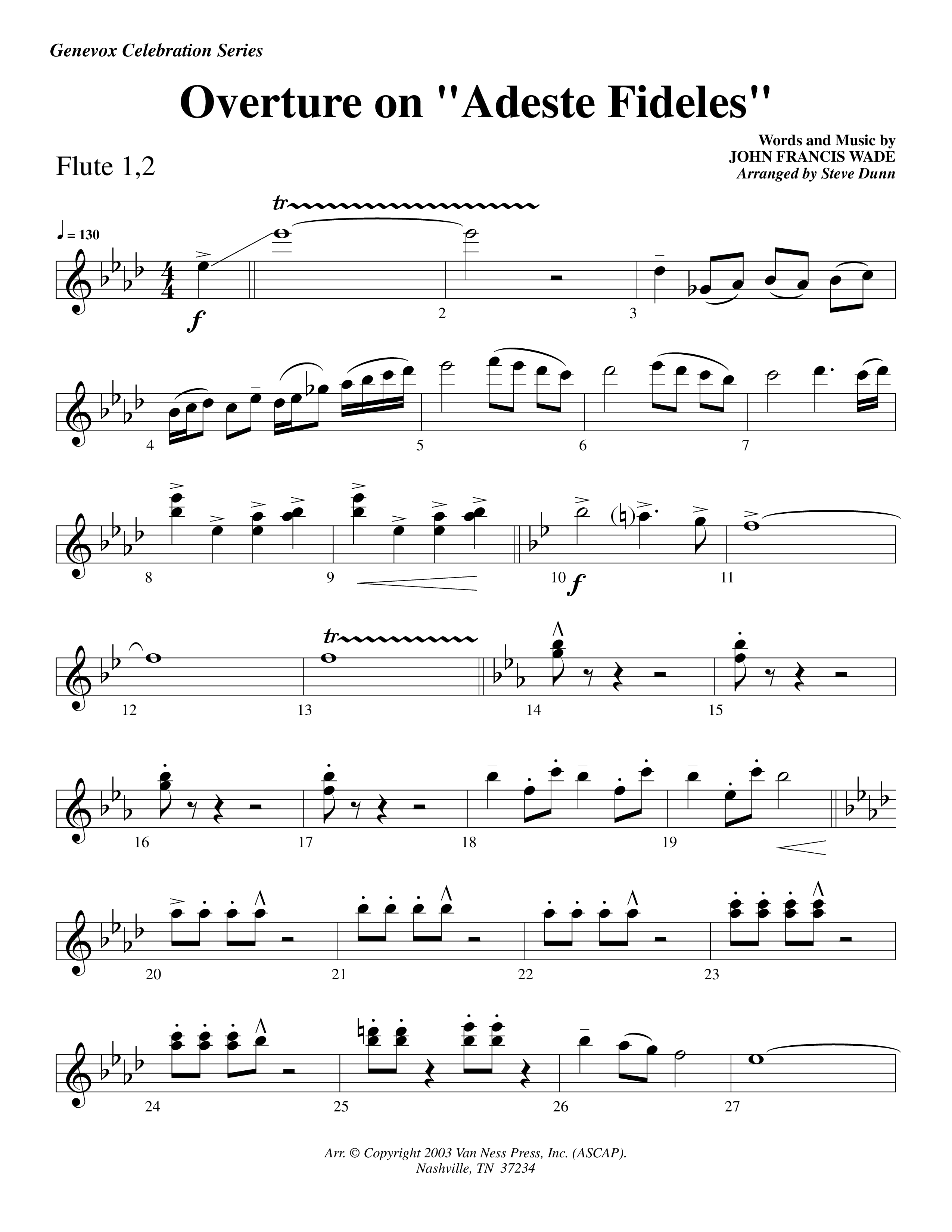 Overture On Adeste Fideles (Instrumental) Flute 1/2 (Lifeway Worship / Arr. Steve Dunn)