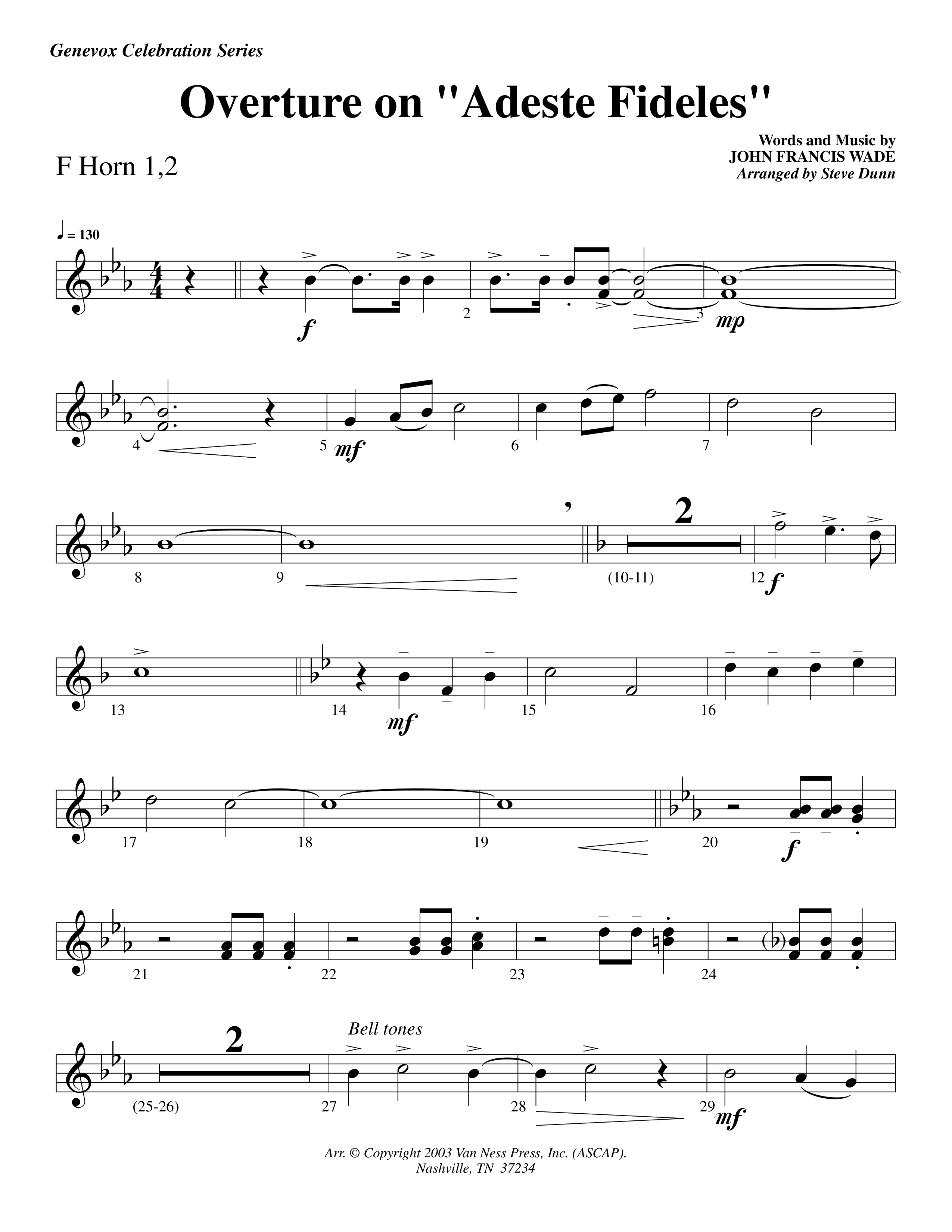 Overture On Adeste Fideles (Instrumental) French Horn 1/2 (Lifeway Worship / Arr. Steve Dunn)