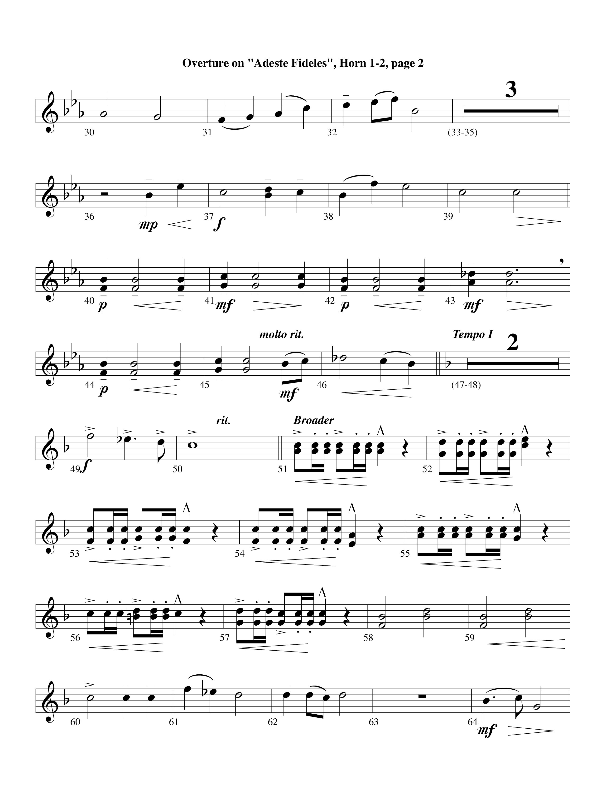 Overture On Adeste Fideles (Instrumental) French Horn 1/2 (Lifeway Worship / Arr. Steve Dunn)