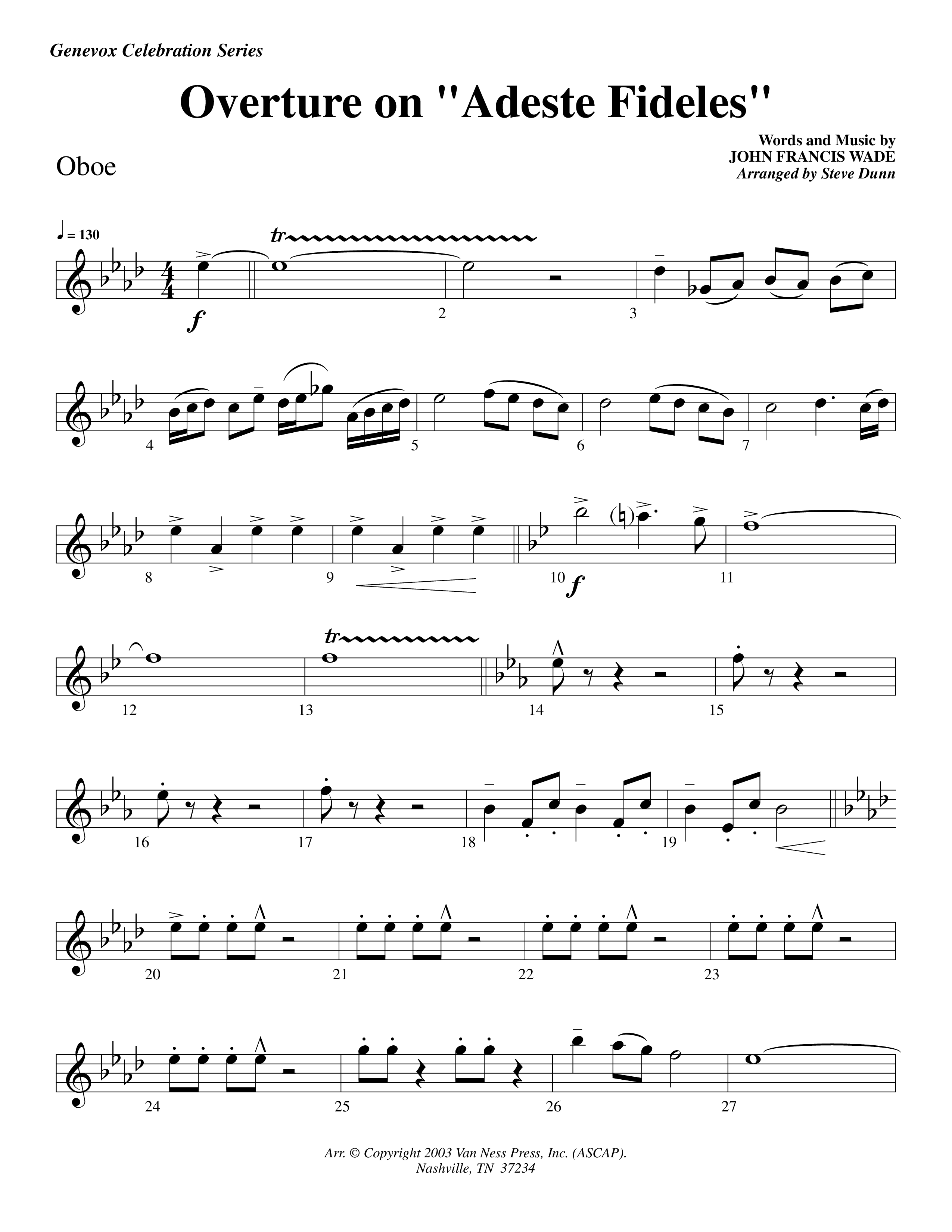 Overture On Adeste Fideles (Instrumental) Oboe (Lifeway Worship / Arr. Steve Dunn)