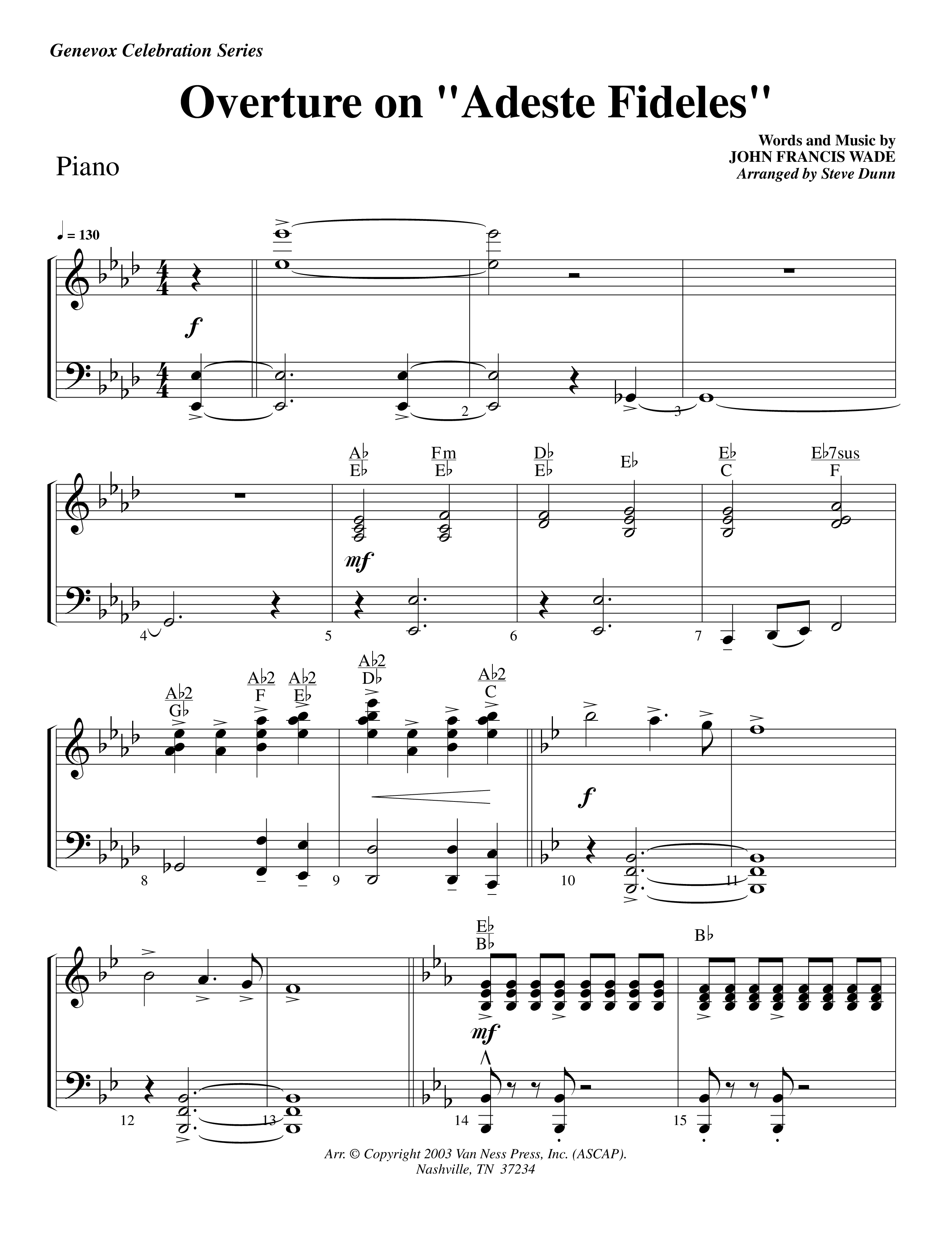 Overture On Adeste Fideles (Instrumental) Piano Sheet (Lifeway Worship / Arr. Steve Dunn)