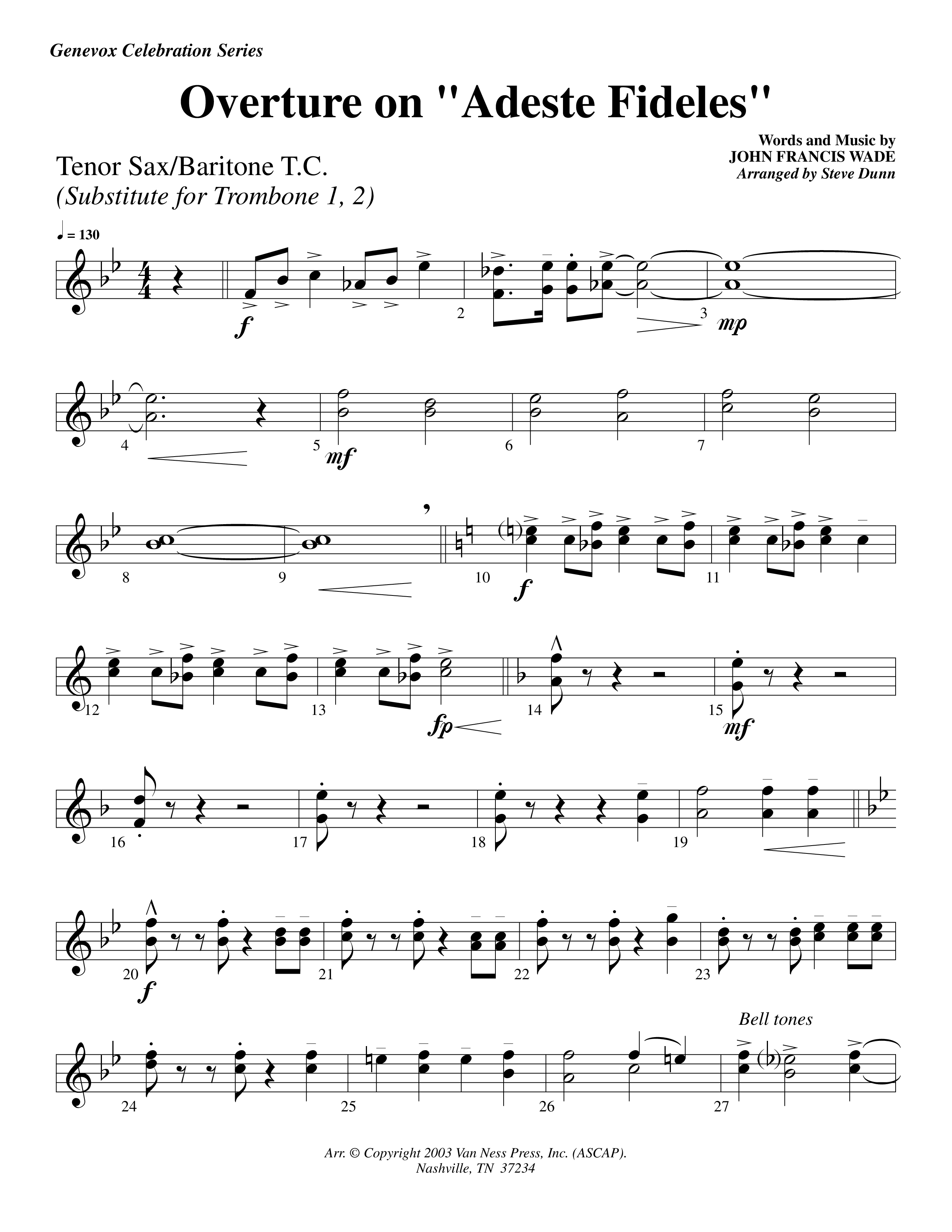 Overture On Adeste Fideles (Instrumental) Tenor Sax/Baritone T.C. (Lifeway Worship / Arr. Steve Dunn)