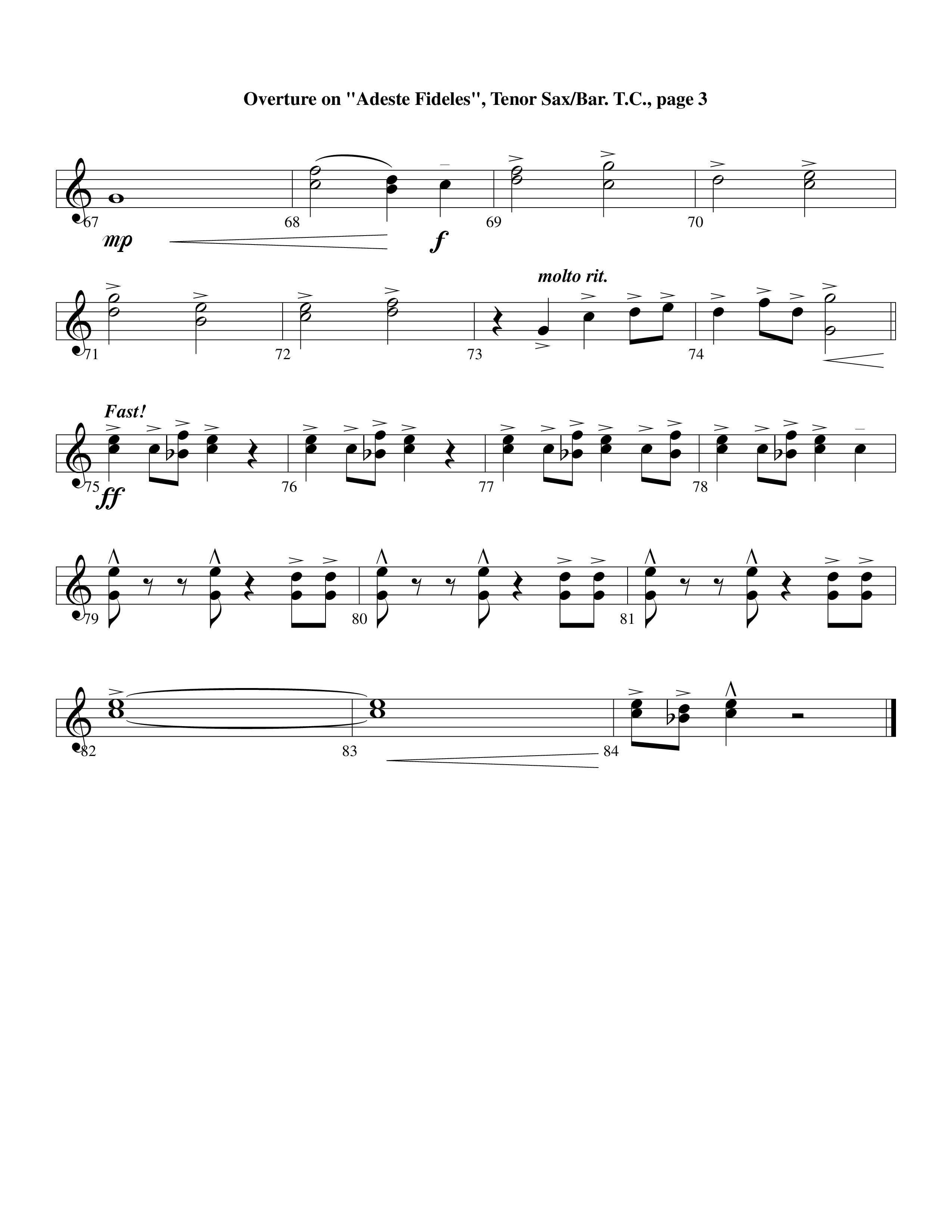 Overture On Adeste Fideles (Instrumental) Tenor Sax/Baritone T.C. (Lifeway Worship / Arr. Steve Dunn)