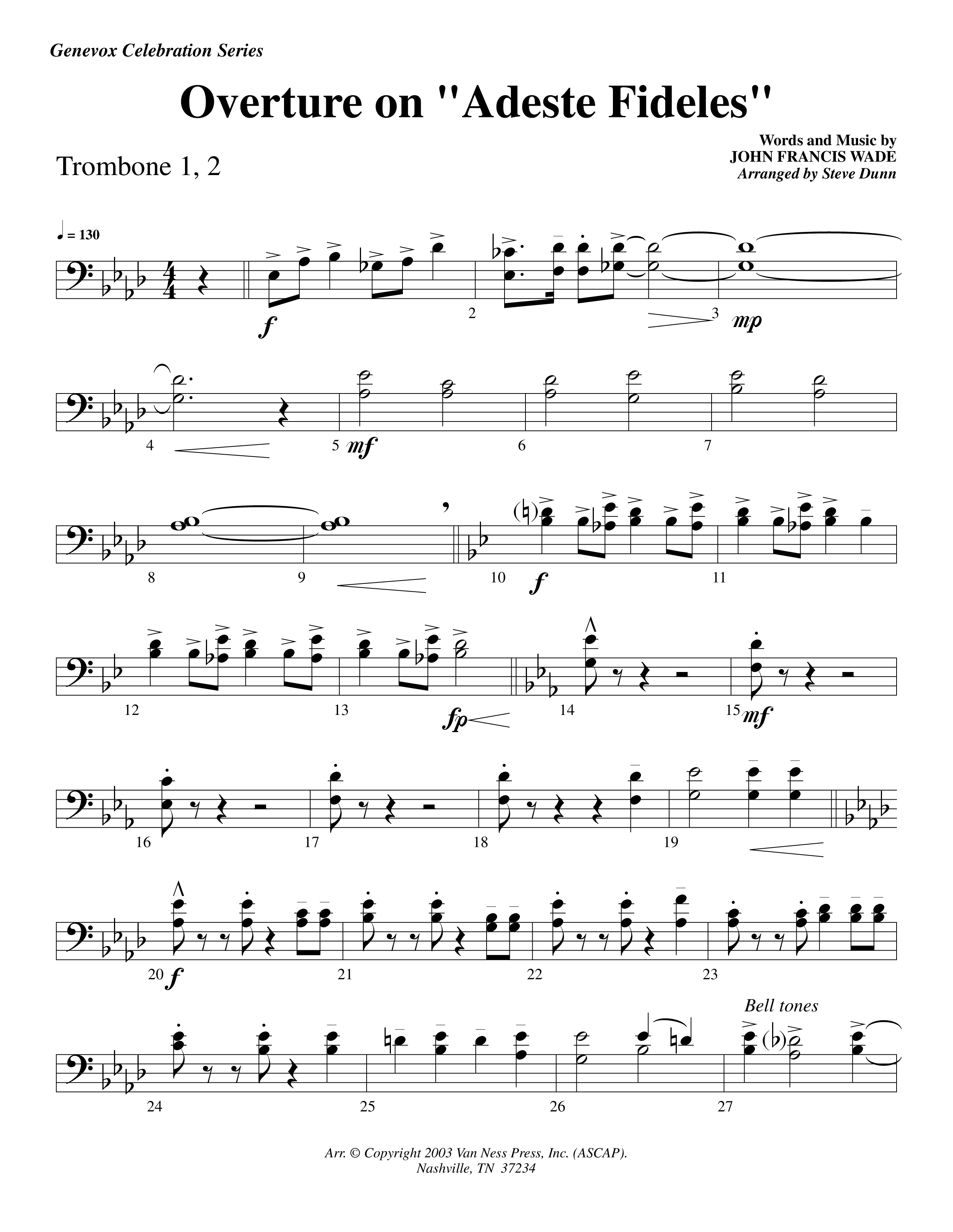Overture On Adeste Fideles (Instrumental) Trombone 1/2 (Lifeway Worship / Arr. Steve Dunn)