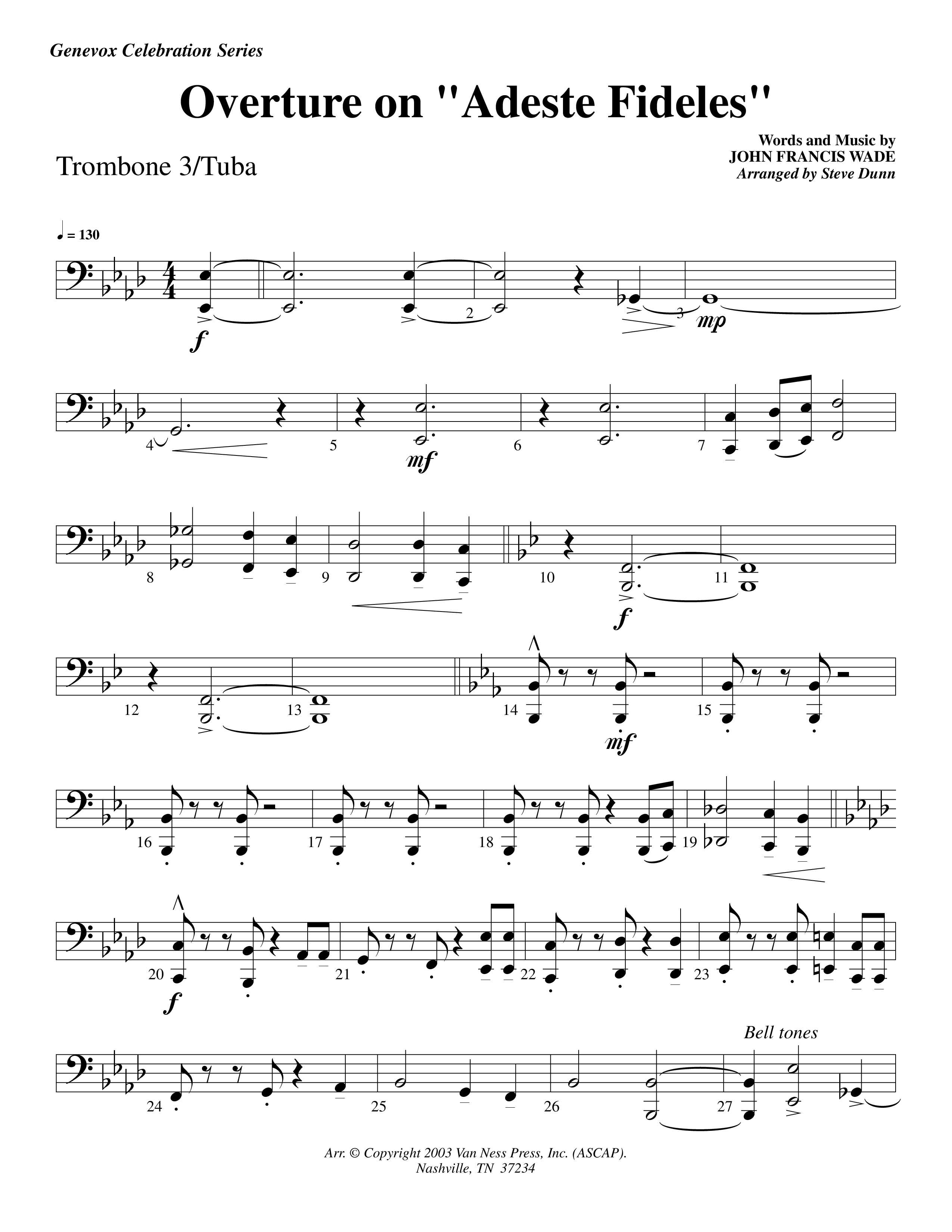 Overture On Adeste Fideles (Instrumental) Trombone 3/Tuba (Lifeway Worship / Arr. Steve Dunn)