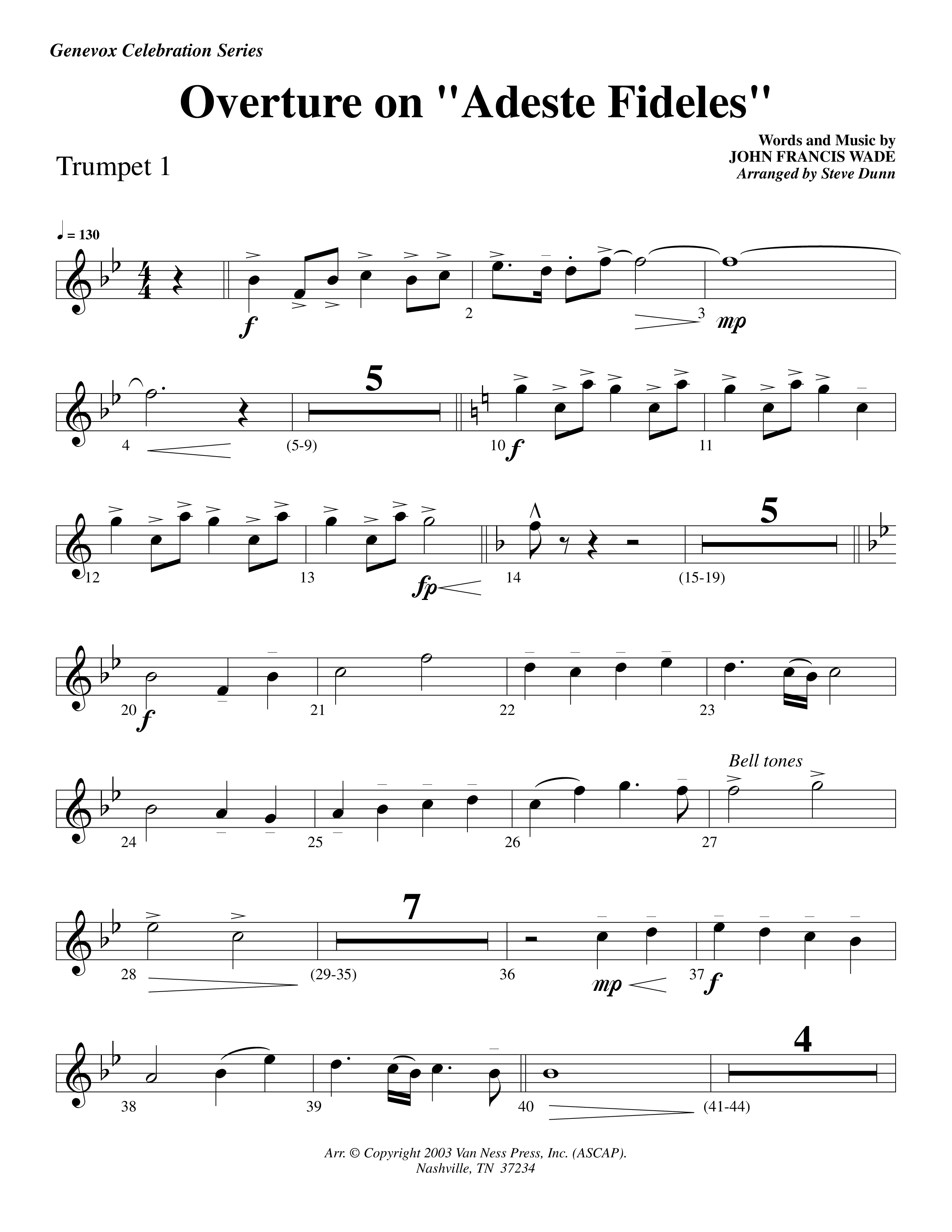 Overture On Adeste Fideles (Instrumental) Trumpet 1 (Lifeway Worship / Arr. Steve Dunn)