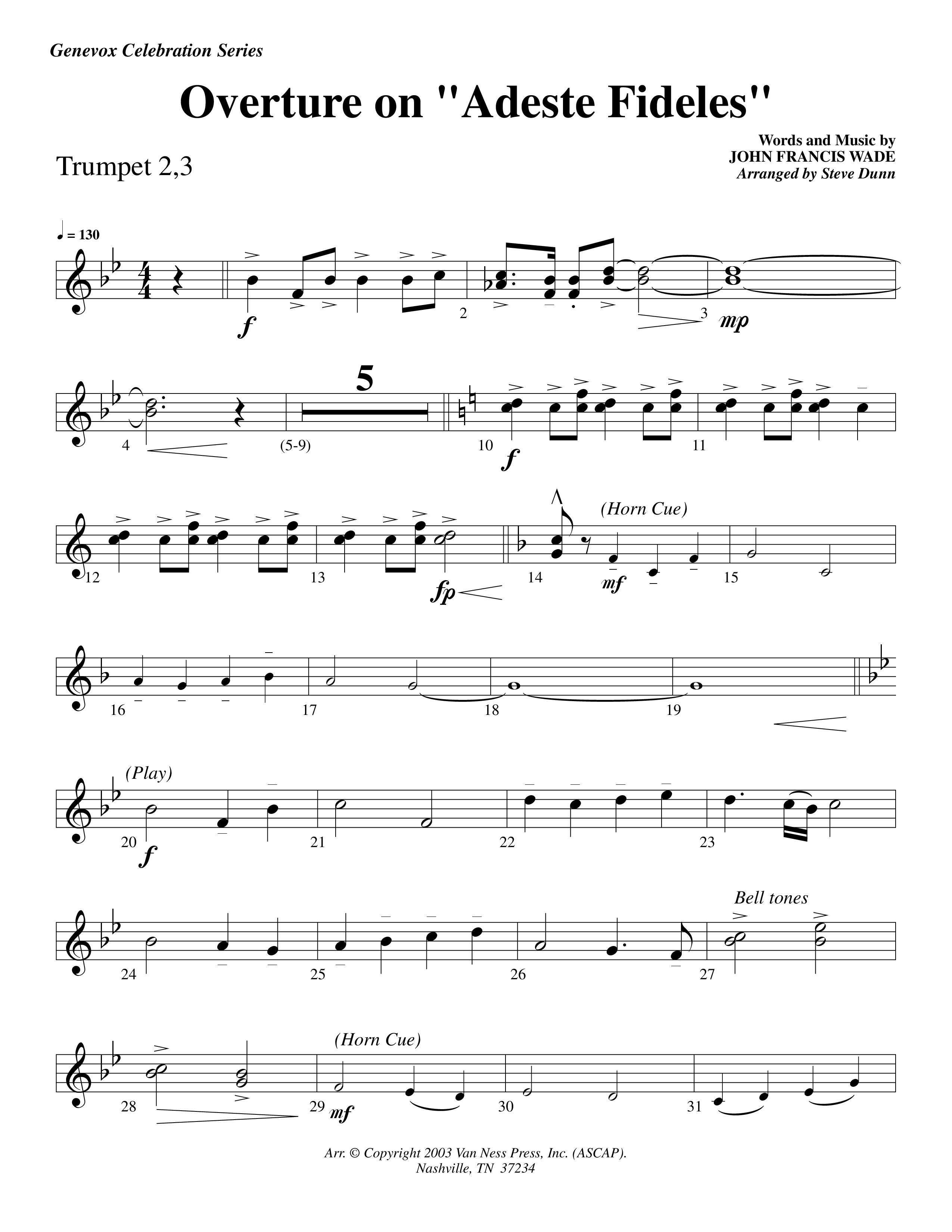 Overture On Adeste Fideles (Instrumental) Trumpet 2/3 (Lifeway Worship / Arr. Steve Dunn)