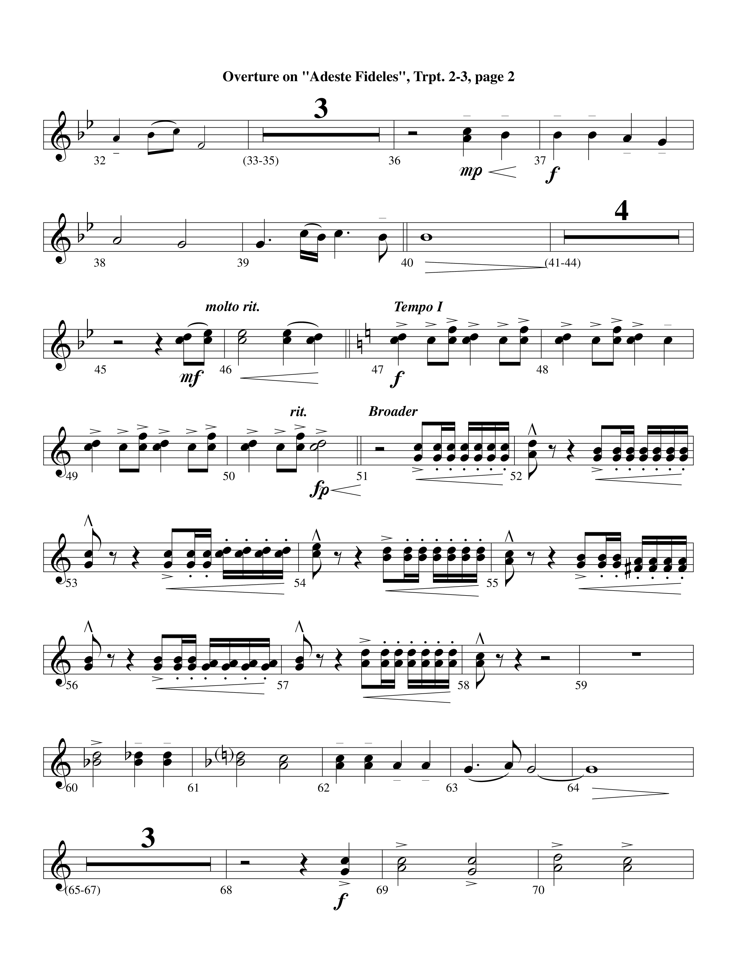Overture On Adeste Fideles (Instrumental) Trumpet 2/3 (Lifeway Worship / Arr. Steve Dunn)