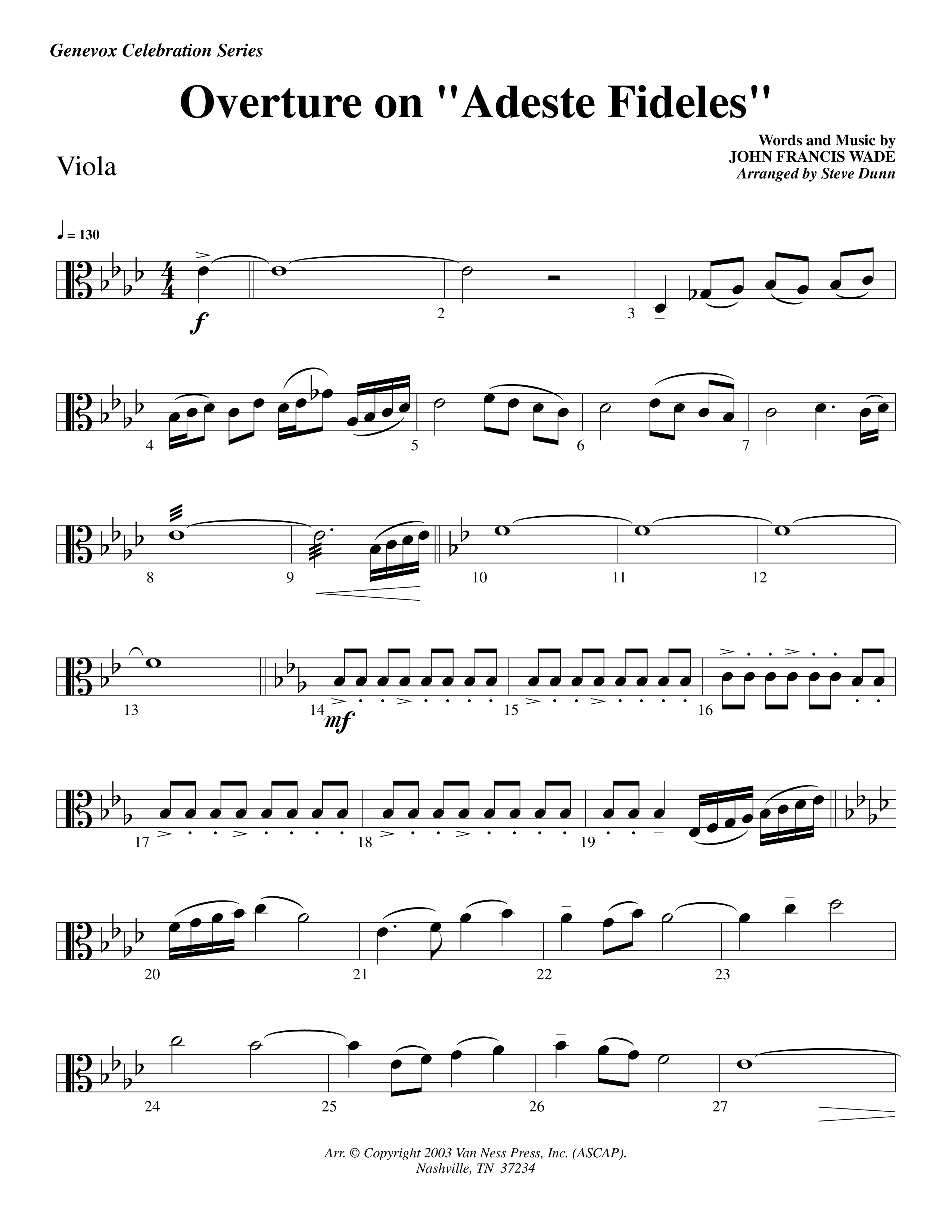 Overture On Adeste Fideles (Instrumental) Viola (Lifeway Worship / Arr. Steve Dunn)
