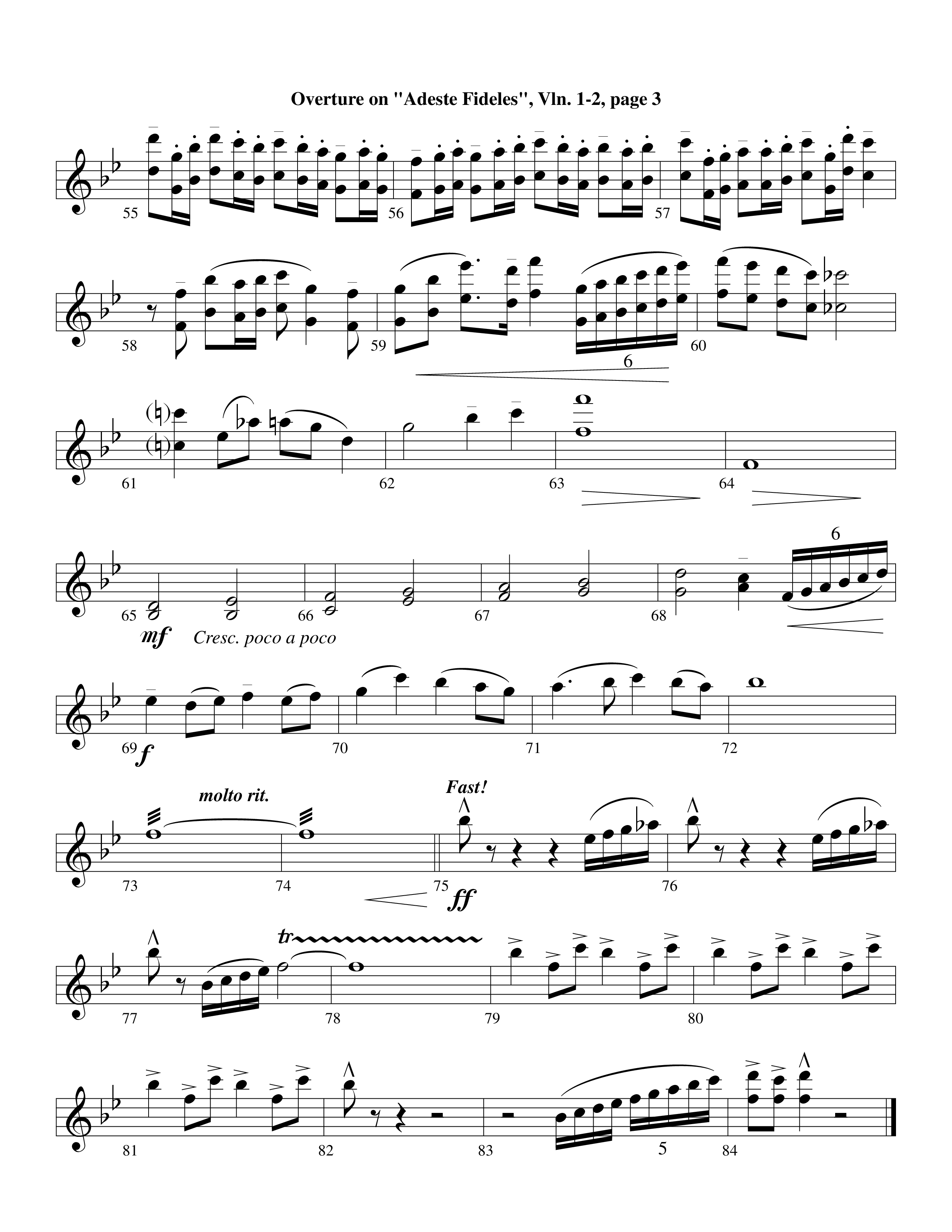 Overture On Adeste Fideles (Instrumental) Violin 1/2 (Lifeway Worship / Arr. Steve Dunn)