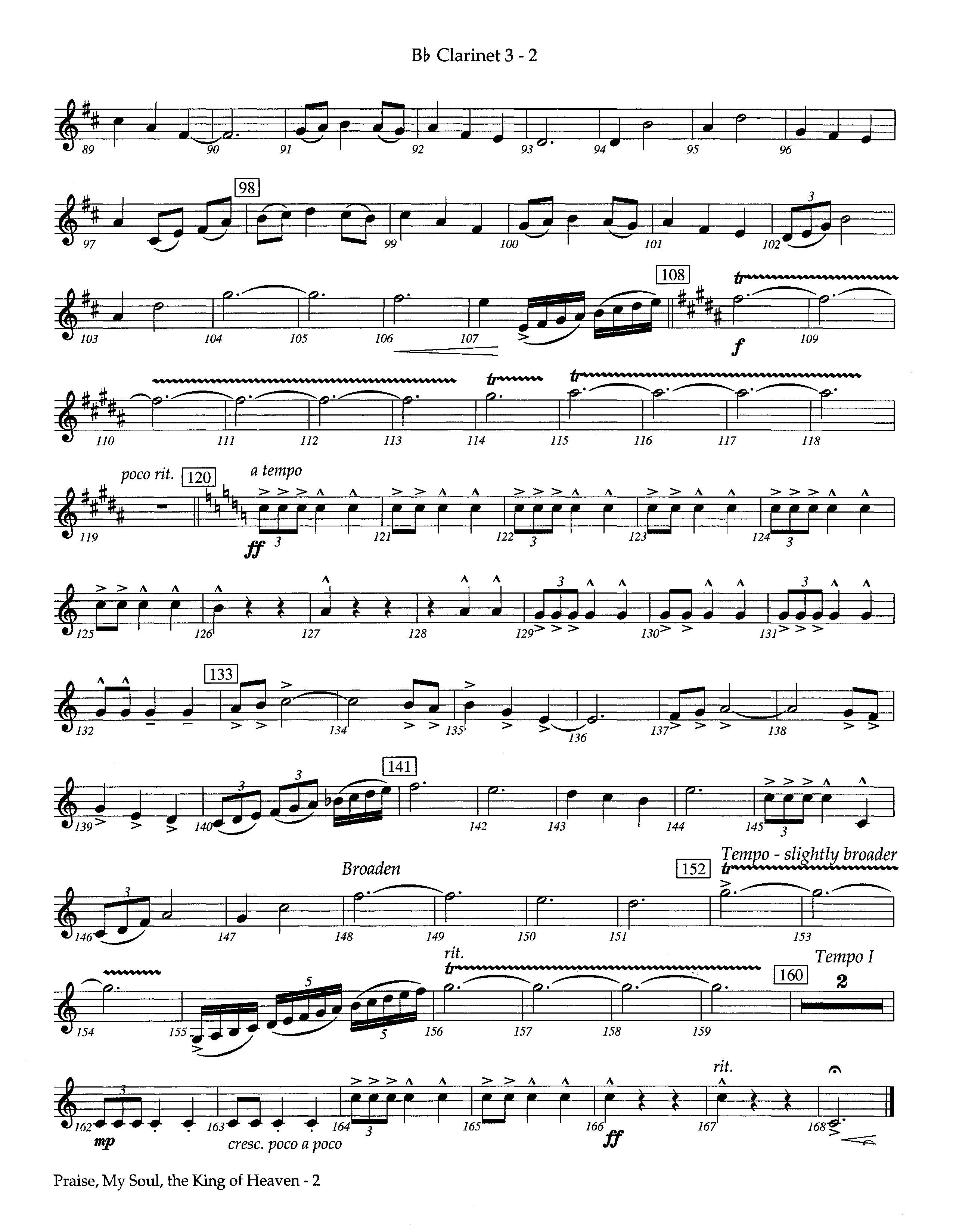 Praise My Soul The King Of Heaven (Instrumental) Clarinet 3 (Lifeway Worship / Arr. Steve Potts)