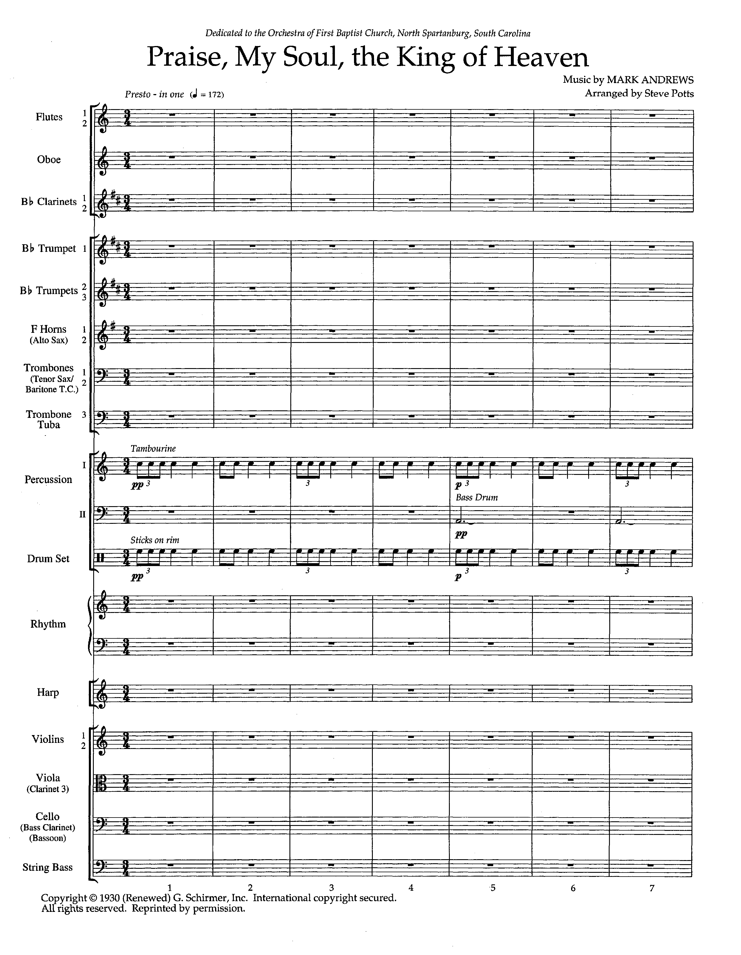 Praise My Soul The King Of Heaven (Instrumental) Orchestration (Lifeway Worship / Arr. Steve Potts)