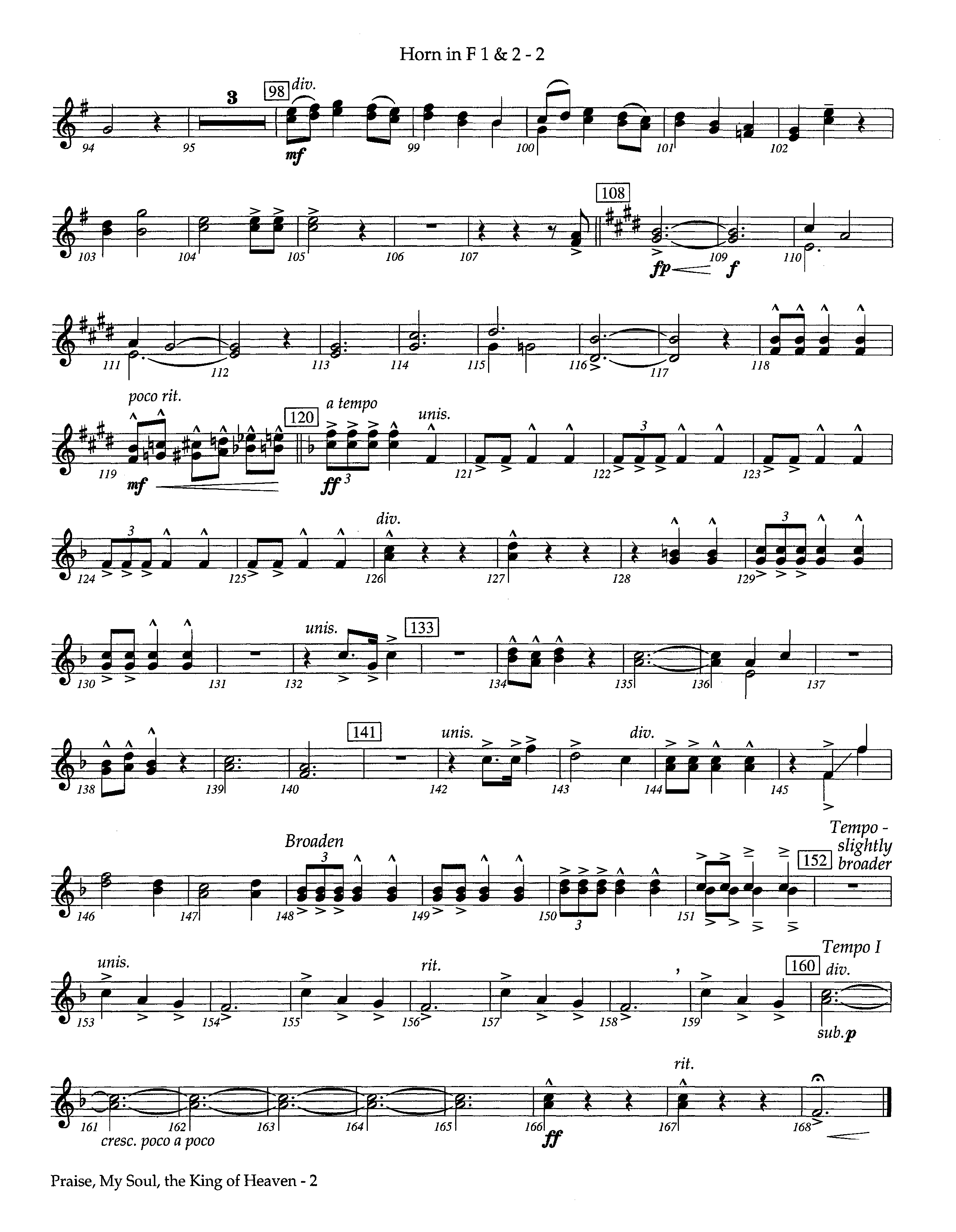 Praise My Soul The King Of Heaven (Instrumental) French Horn 1/2 (Lifeway Worship / Arr. Steve Potts)