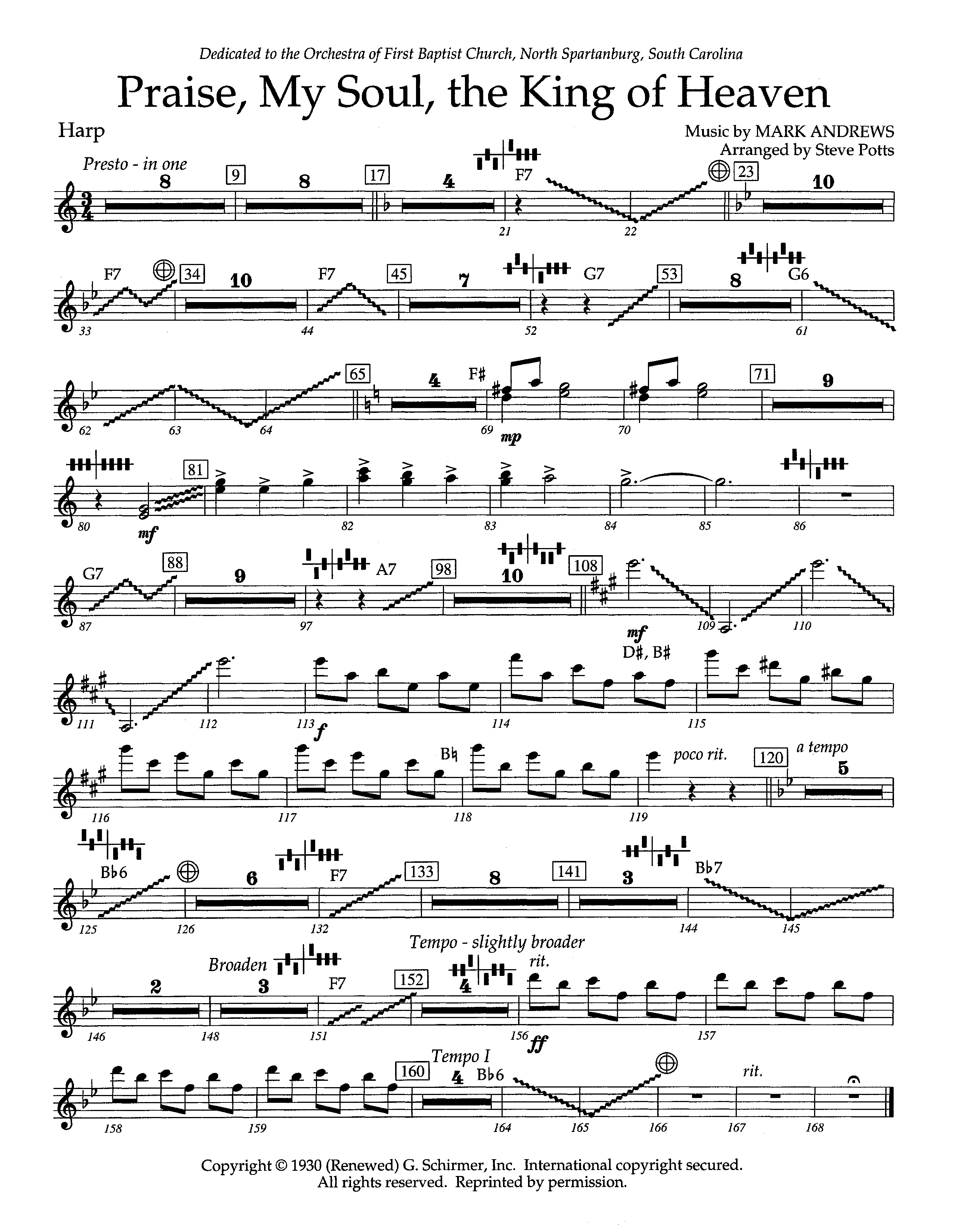 Praise My Soul The King Of Heaven (Instrumental) Harp (Lifeway Worship / Arr. Steve Potts)