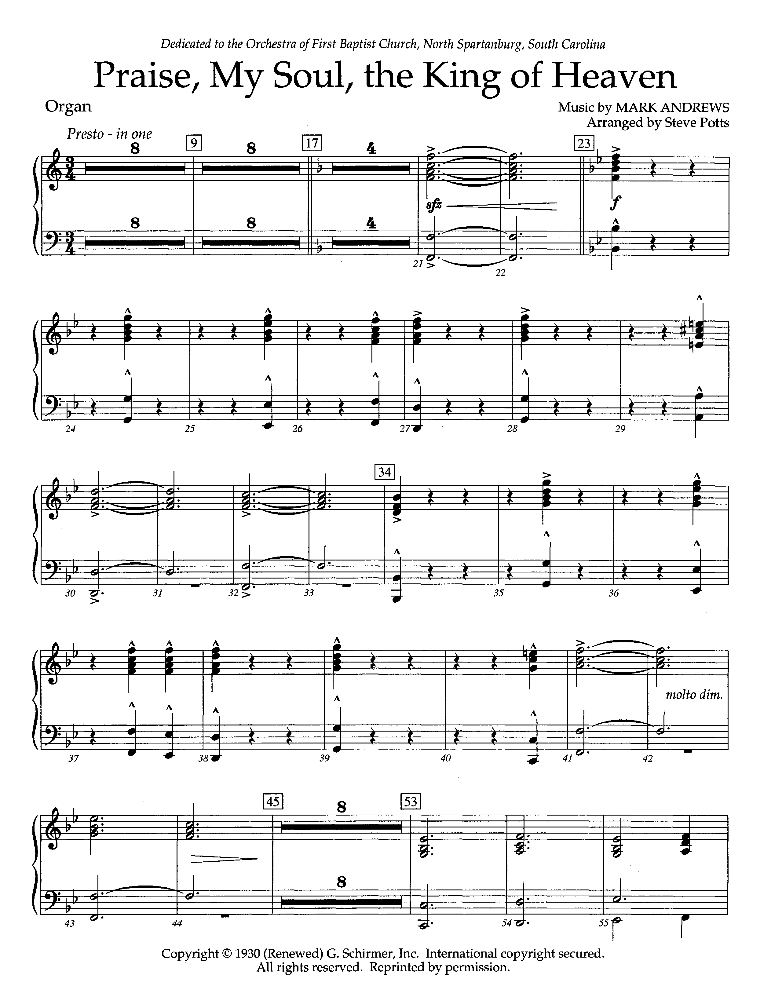 Praise My Soul The King Of Heaven (Instrumental) Organ (Lifeway Worship / Arr. Steve Potts)